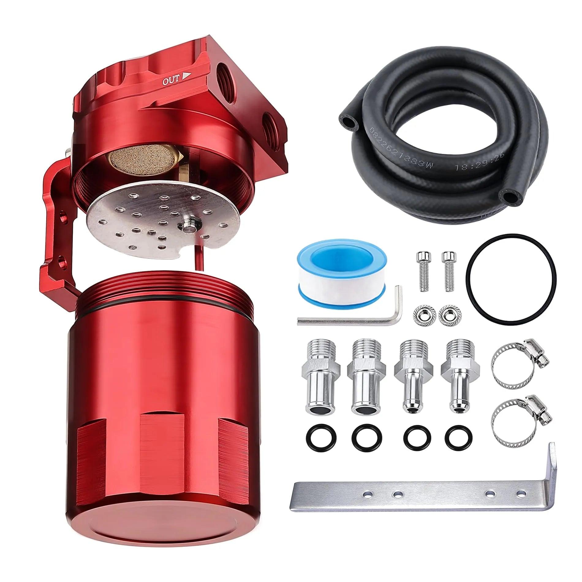 EVIL ENERGY Universal 300ML Aluminum Oil Catch Can with Baffle & Hose Kit - High Performance Air Oil Separator for Car, Truck & Motorcycle Engine Protection