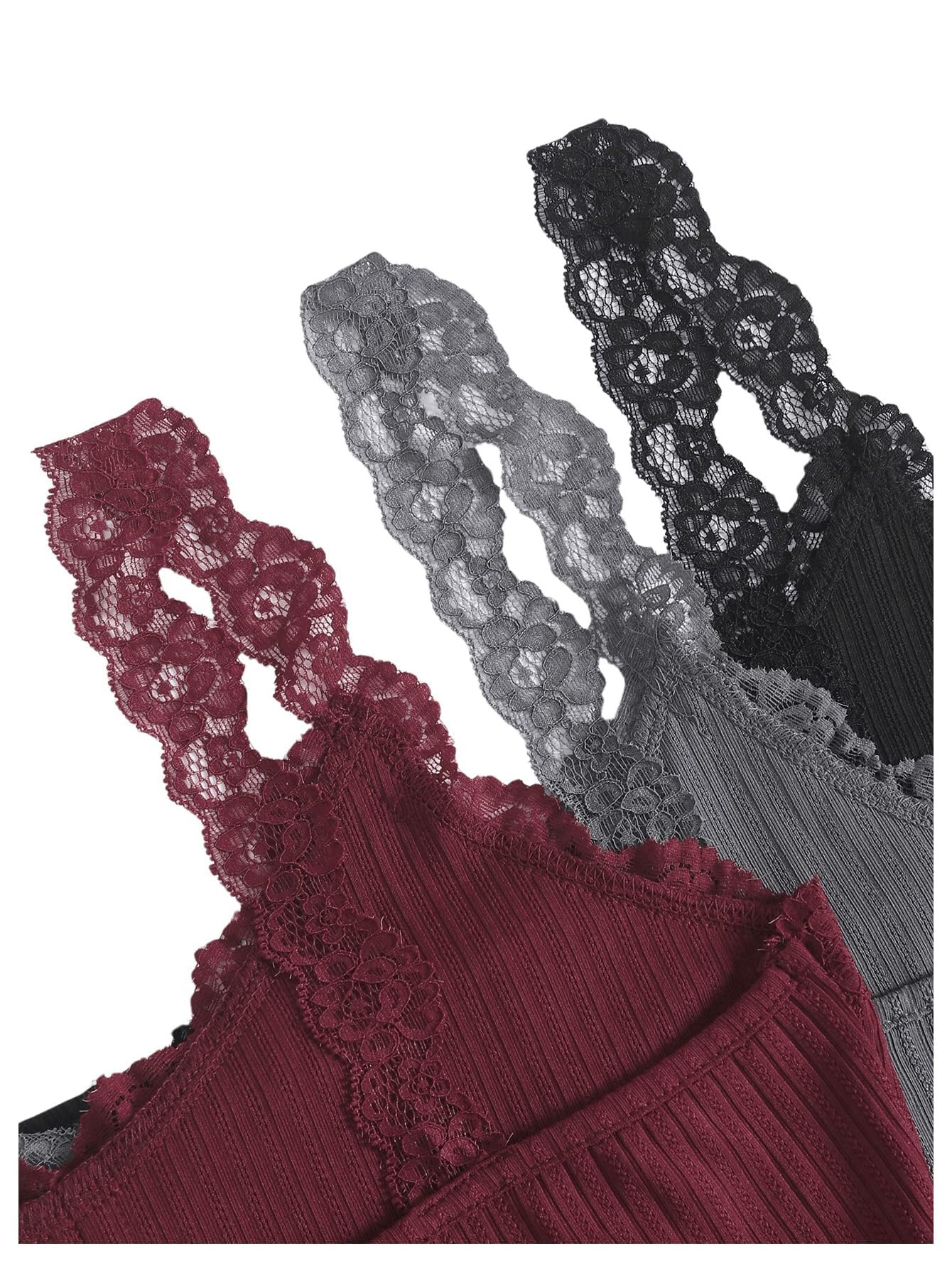 SOLY HUX Women's 3-Piece Pajama Set - Lace Trim Button-Down Camisole, Crop Tank Top & Shorts - Soft Sleepwear & Lounge Wear for Nighttime Comfort, Vacation & Relaxation at Home