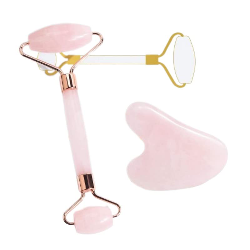Premium Rose Quartz Facial Roller & Gua Sha Set - Anti-Aging Face Massager for Puffiness, Dark Circles & Skin Rejuvenation | Spa-Quality Skincare Tools for Home & Travel Use