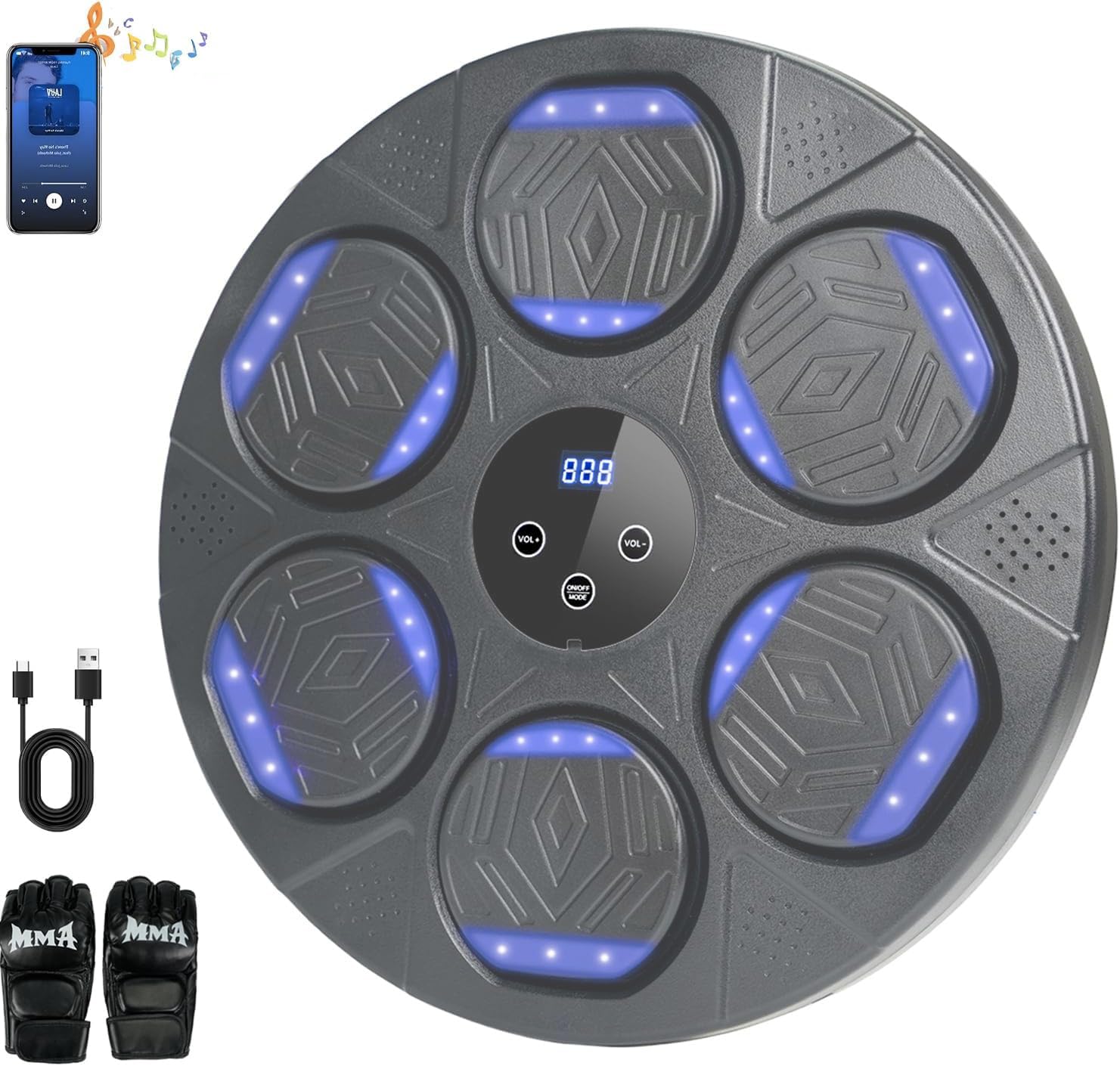 Bluetooth Music Punching Machine for Adults & Kids - Wall Mounted Boxing Equipment with Gloves for Home, Office & Gym - Perfect for Stress Relief, Fitness Training & Family Fun