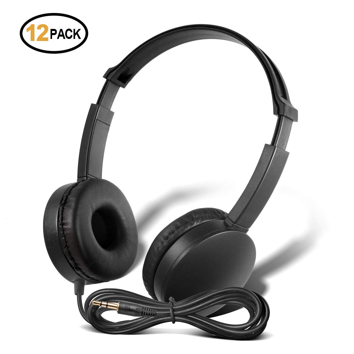 12 Pack Black School Headphones for Classroom Students (KHPC-12B) - Durable Kids Headphones for School, Library, Computer Lab - Comfortable Over-Ear Design for Children & Adults - Perfect for Online Learning, Study Sessions & Computer Use
