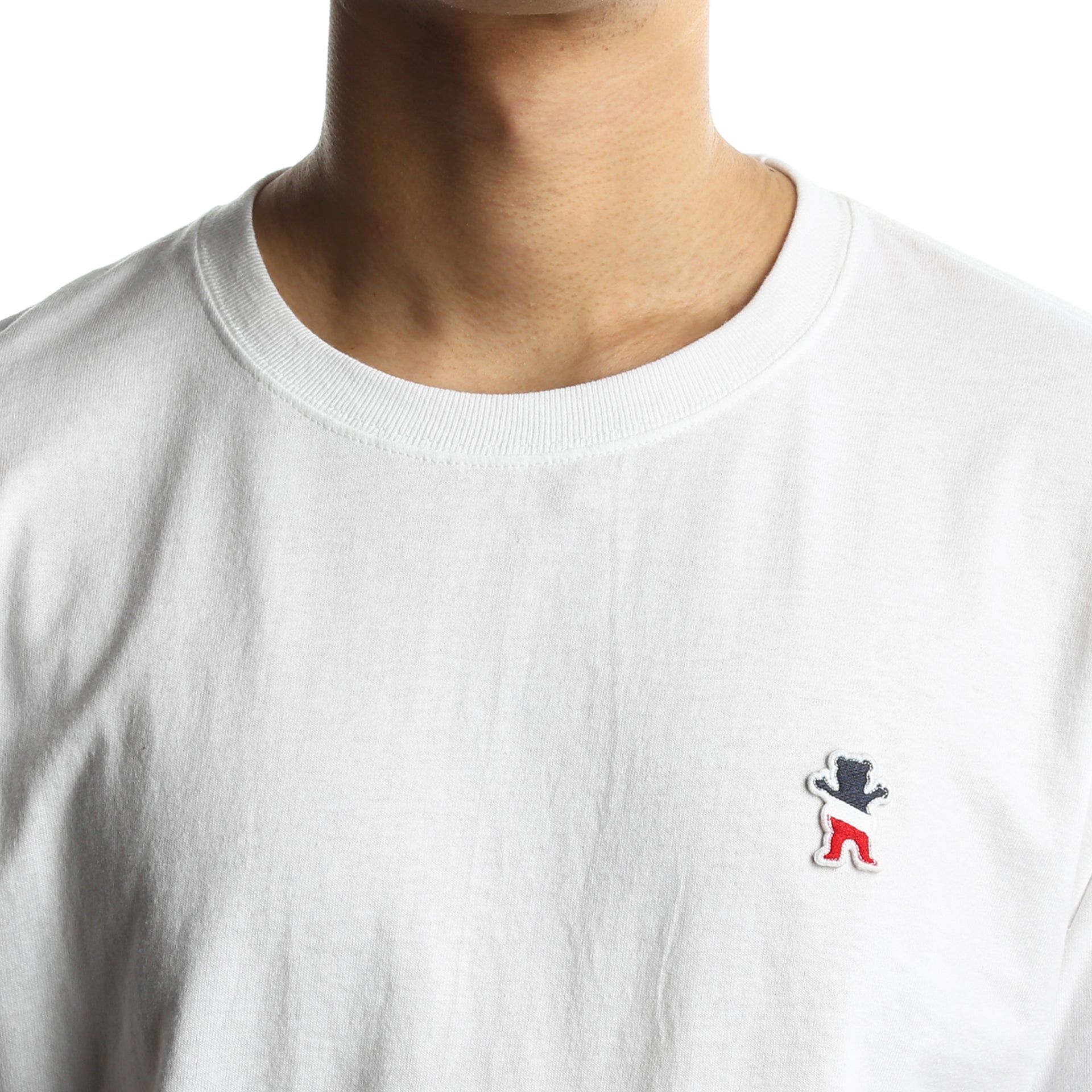 Grizzly x Champion Behind The Arch Long Sleeve T-Shirt for Men - Soft Cotton Crewneck Tee - White Casual Shirt for Streetwear & Everyday Wear