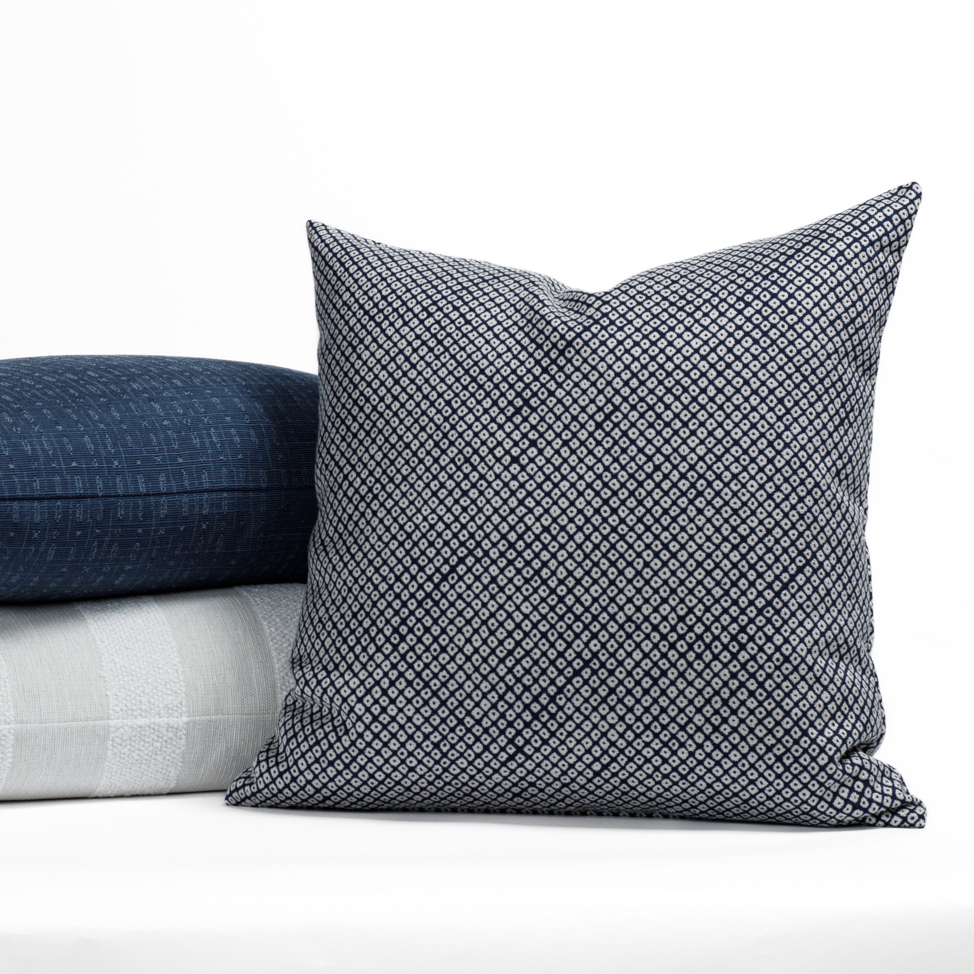 Shibori 20x20 Outdoor Pillow Cover - Hand-Dyed Indigo Blue Boho Decorative Throw Pillow for Patio, Porch, Garden & Poolside Lounging