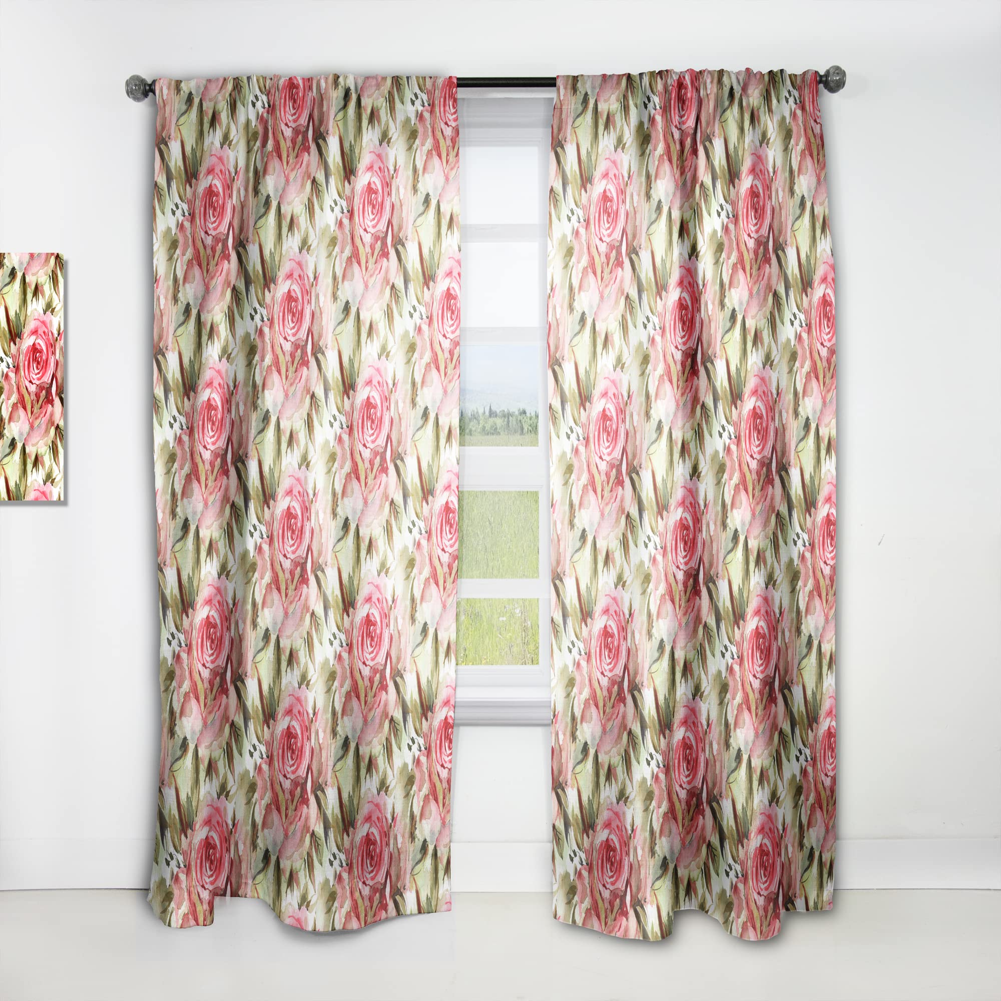 Blossoming Roses Watercolor Pattern Thermal Insulated Curtains - Single Panel 52x90 Inches - Elegant Window Treatments for Bedroom & Living Room - Perfect for Home Decor, Light Blocking & Energy Saving