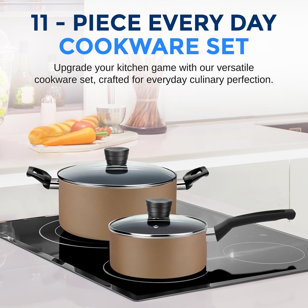 Premium 10-Piece Nonstick Cookware Set for Home Kitchen - Pots & Pans with Glass Lids - Induction Compatible - Perfect for Frying, Boiling, Sauteing & Everyday Cooking