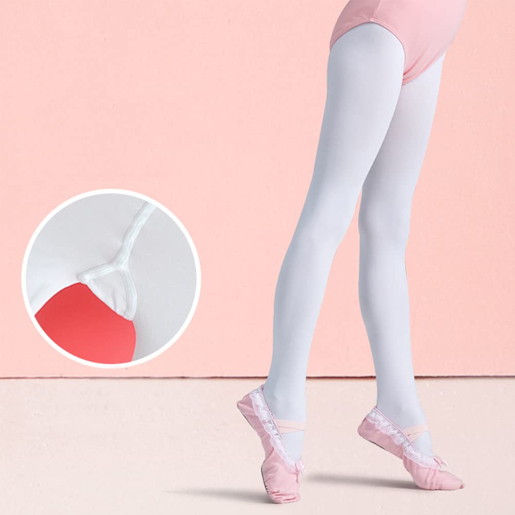 PythJooh Toddler Girls Ballet Dance Tights - White & Pink Footed Tights for Dance Training | Ages 2-14 Years | Perfect for Ballet Class, Recitals & Dance Practice