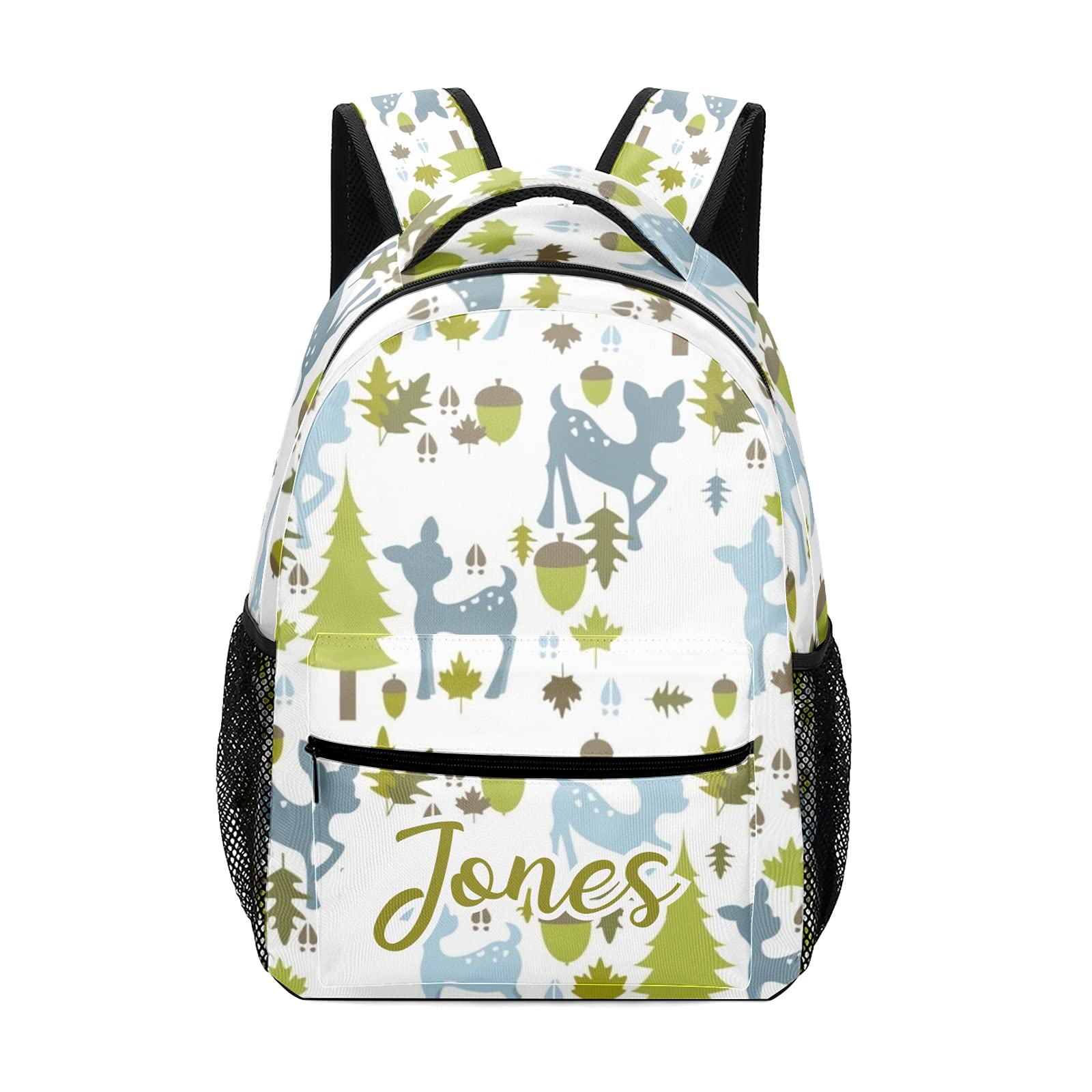 Personalized Blue Deer School Backpack with Name - Waterproof Kids Backpack for Boys & Girls - Perfect for School, Travel, and Outdoor Adventures