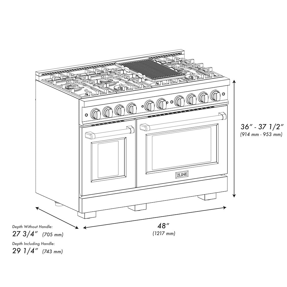 ZLINE Autograph Edition 48 Inch 6.7 Cu Ft Double Oven Gas Range with 8 Burner Cooktop - Stainless Steel with White Matte Doors & Black Accents (HGRZ WM 48 MB) - Perfect for Large Kitchens & Professional Cooking