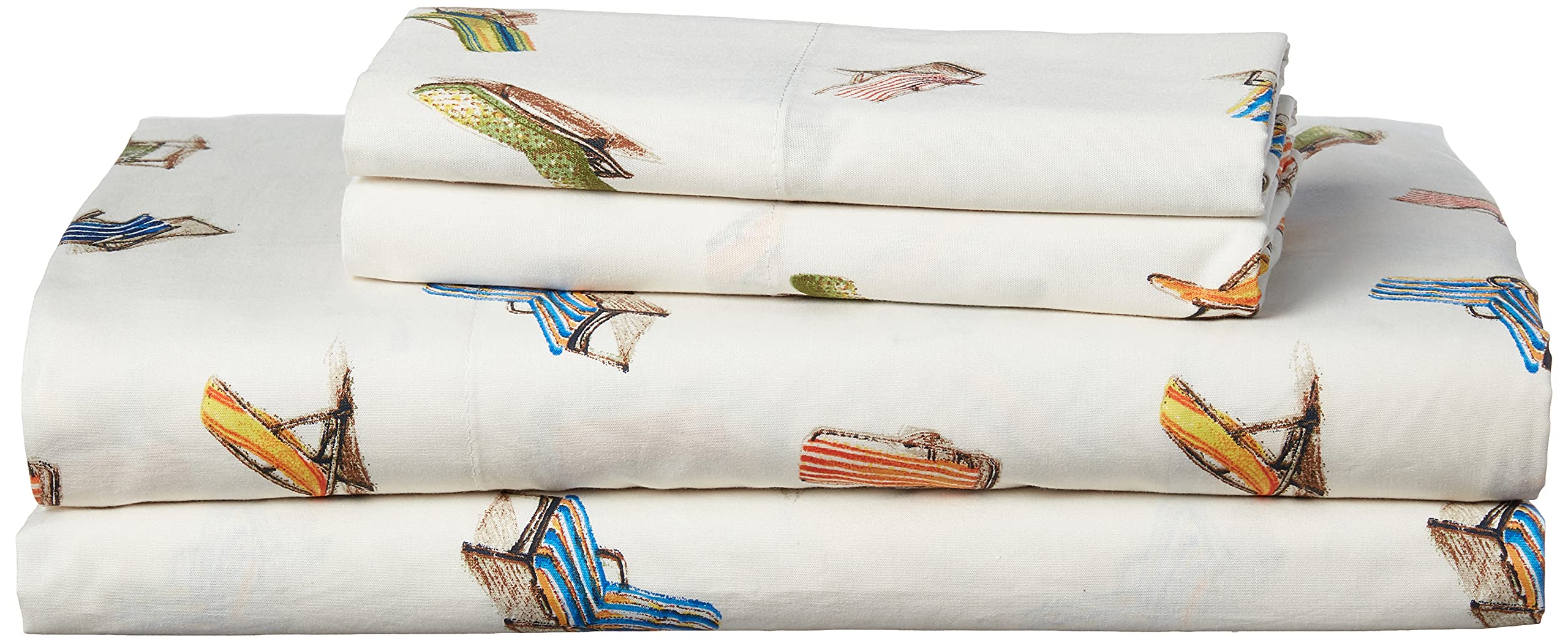 Tommy Bahama Queen Cotton Percale Sheets Set - Crisp & Cool 100% Cotton Bedding - Stylish Beach Chairs Design Home Decor for Comfortable Sleep & Coastal Bedroom Style