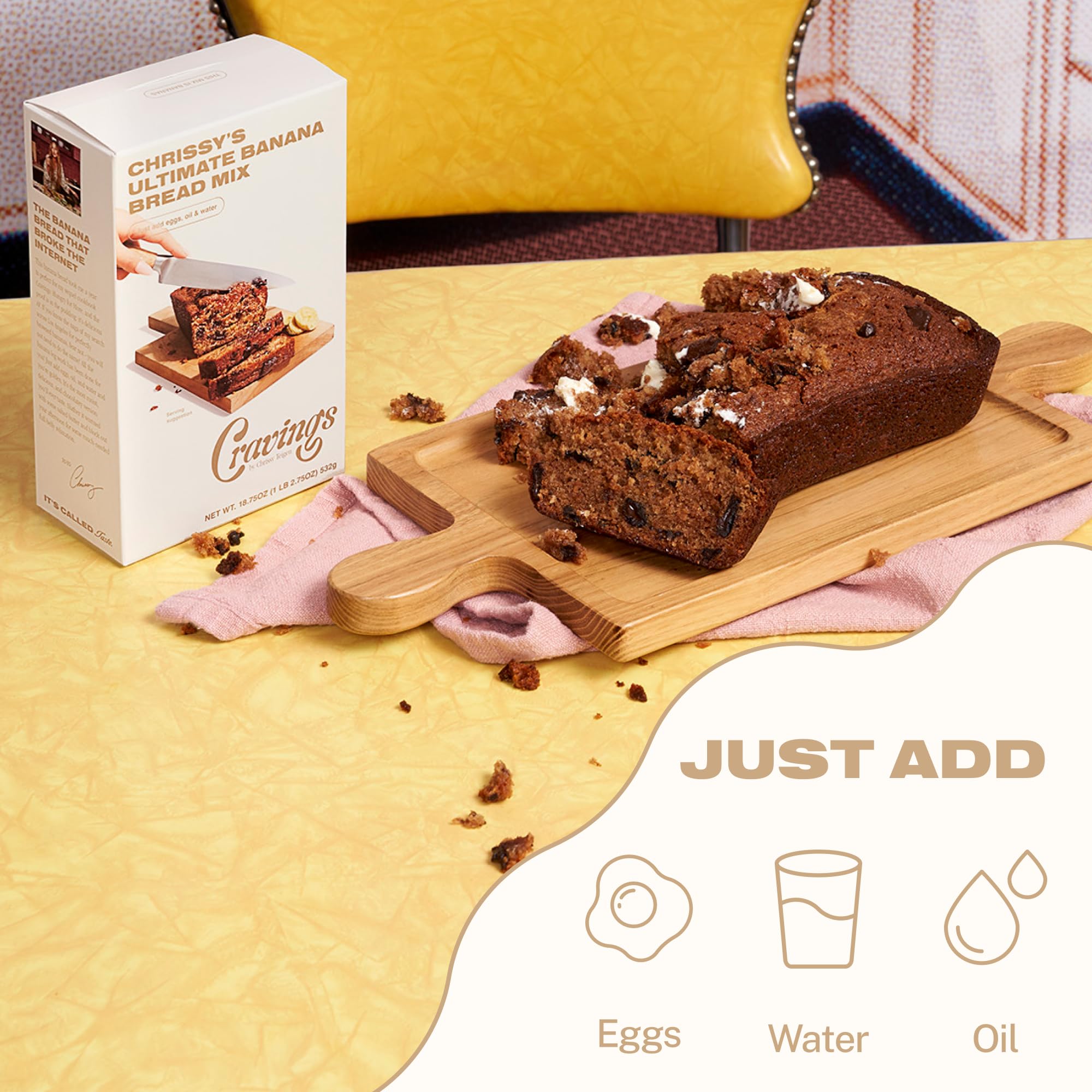 Chrissy Teigen Ultimate Banana Bread Mix - No Bananas Needed, Just Add Eggs, Oil & Water - Fast & Easy Baking - 18.75 oz (Pack of 3) - Perfect for Quick Breakfasts, Afternoon Snacks & Holiday Gift Giving