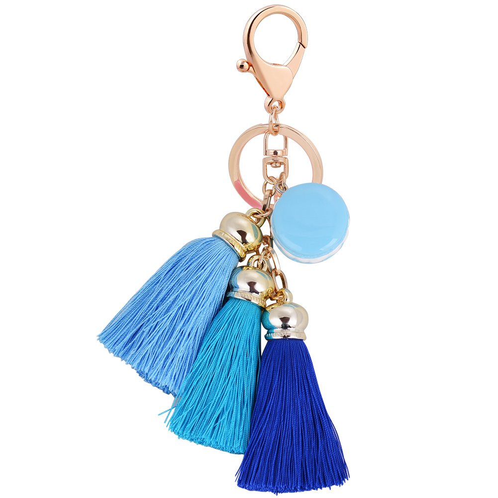 Cute Macaron Cake Keychain with 3 Tassels - Fashion Bag Charm for Women, Girls, Handbags, Backpacks & Keys | Perfect Gift for Birthday, Party & Daily Use