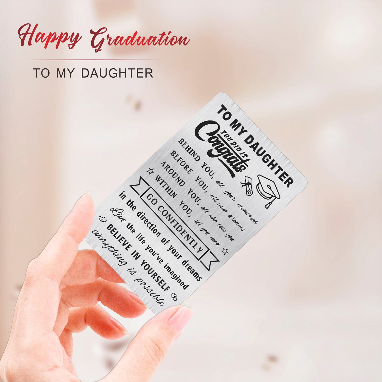 Personalized Engraved Wallet Card - Thoughtful Daughter Graduation Gift for College & High School 2024 | Perfect for Graduation Ceremonies, Birthday Surprises & Keepsake Memories