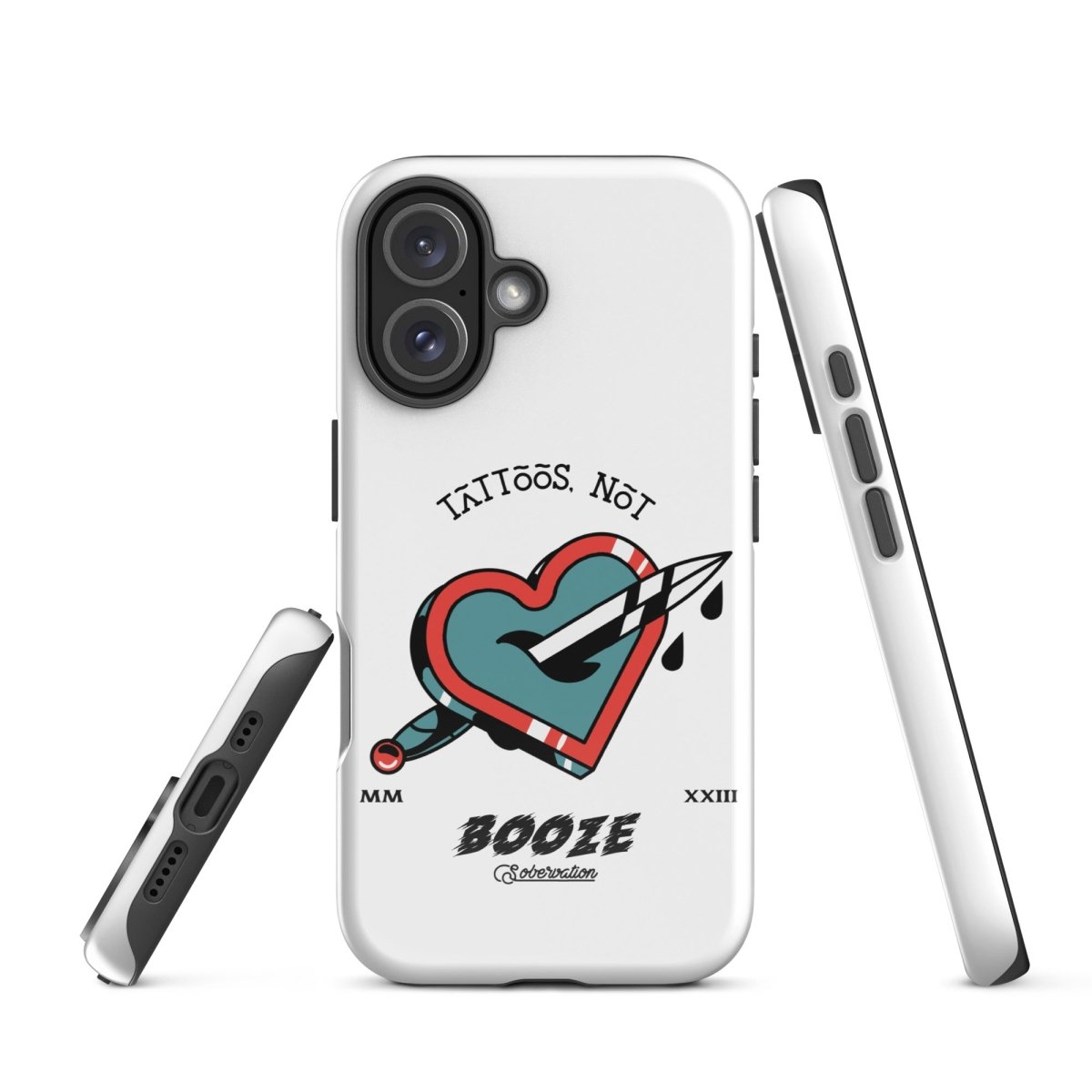 Tattoos Not Booze Heart iPhone Tough Case - Durable Protective Cover for iPhone 11/12/13/14/15 Pro Max - Perfect for Tattoo Lovers & Nightlife Enthusiasts