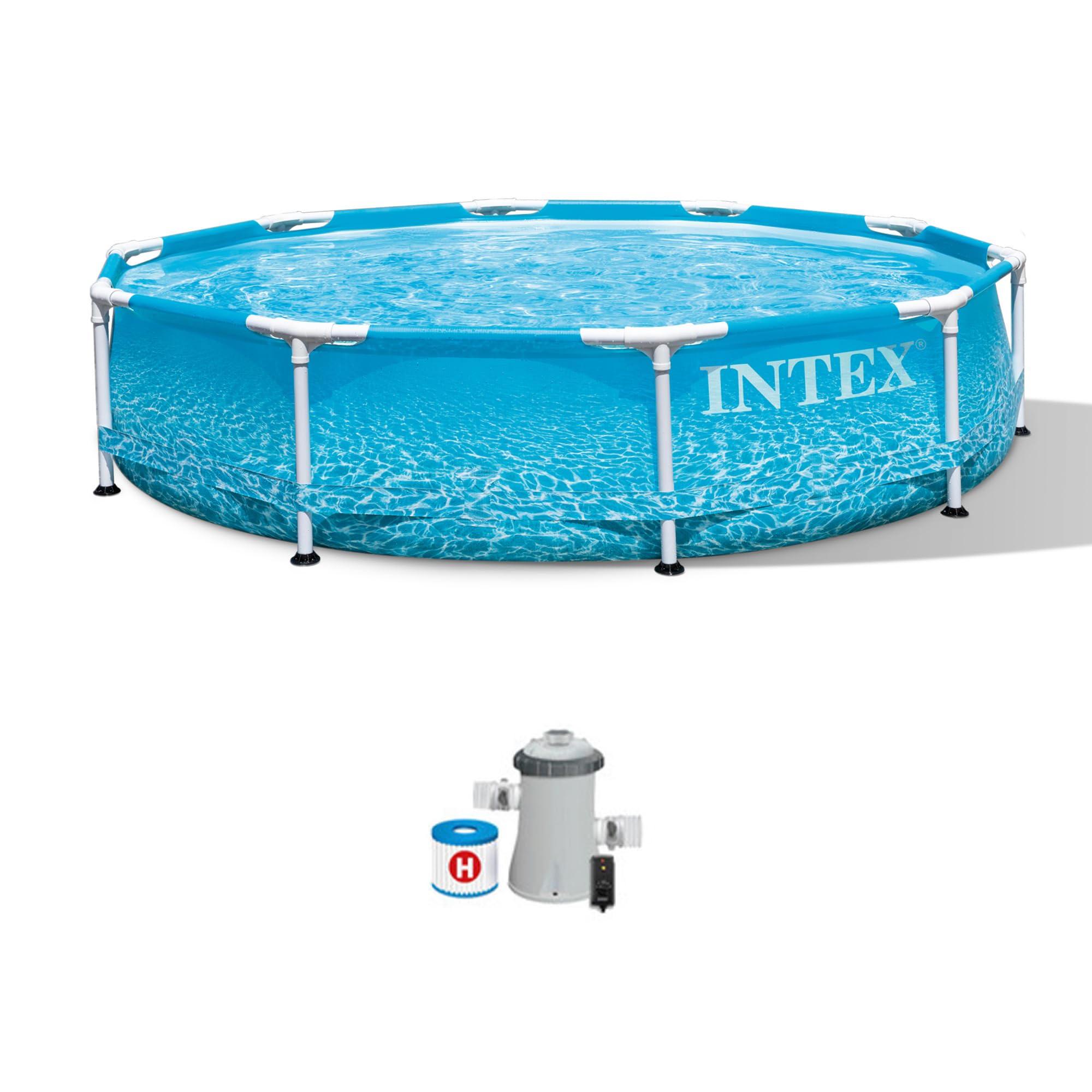INTEX 28207EH 10ft x 30in Metal Frame Above Ground Swimming Pool Set with 330 GPH Cartridge Filter Pump - Durable Puncture & Rust Resistant - 1185 Gallon Capacity - Perfect for Backyard, Family Fun & Summer Relaxation