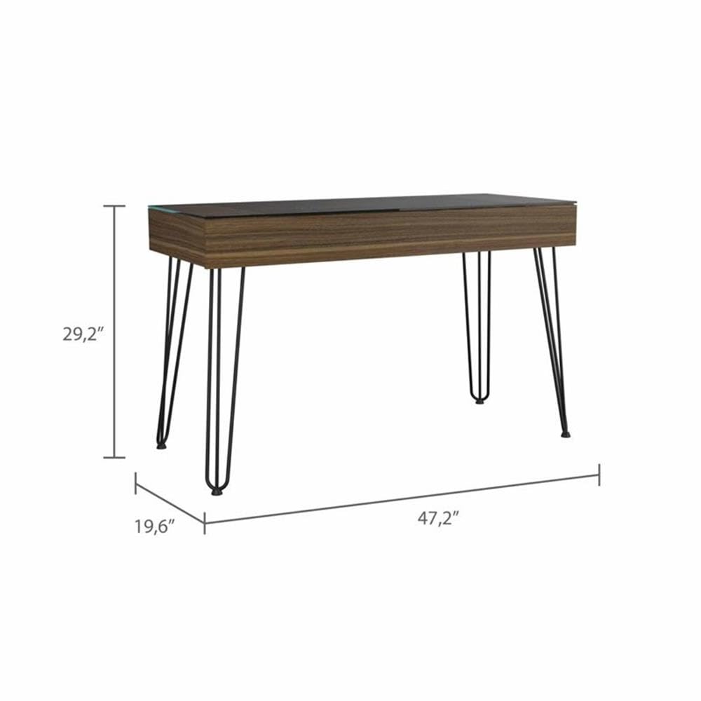 Modern Wood Desk with Abstract Steel Legs - Mahogany Finish Home Office Desk for Study, Work & Conference Room - Stylish & Durable Writing Table for Professionals & Students