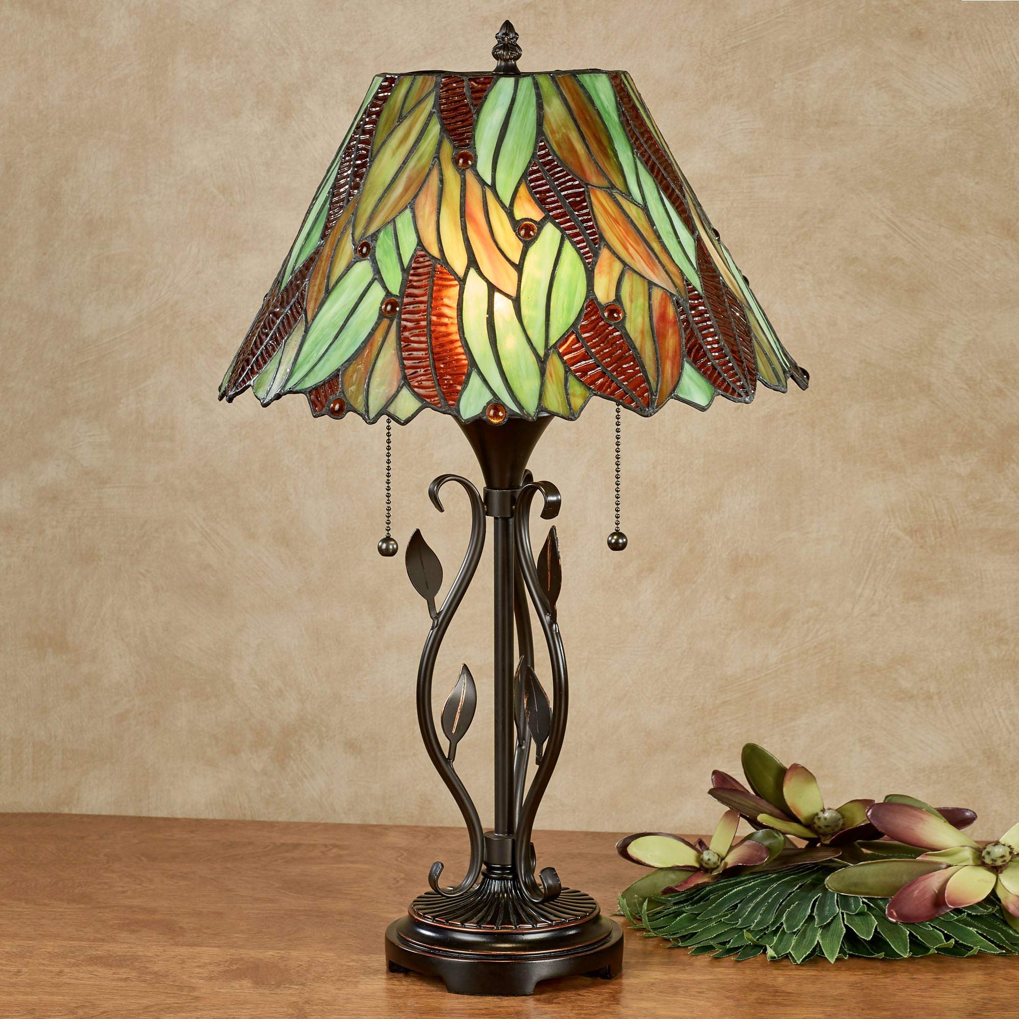 Handcrafted Tiffany Style Alana Tropical Table Lamp - Stained Glass in Green, Mocha, Bronze & Copper - Elegant Lighting for Bedroom, Living Room, Dining Room & Nightstand - Perfect for Cozy Reading Nook or Romantic Ambience