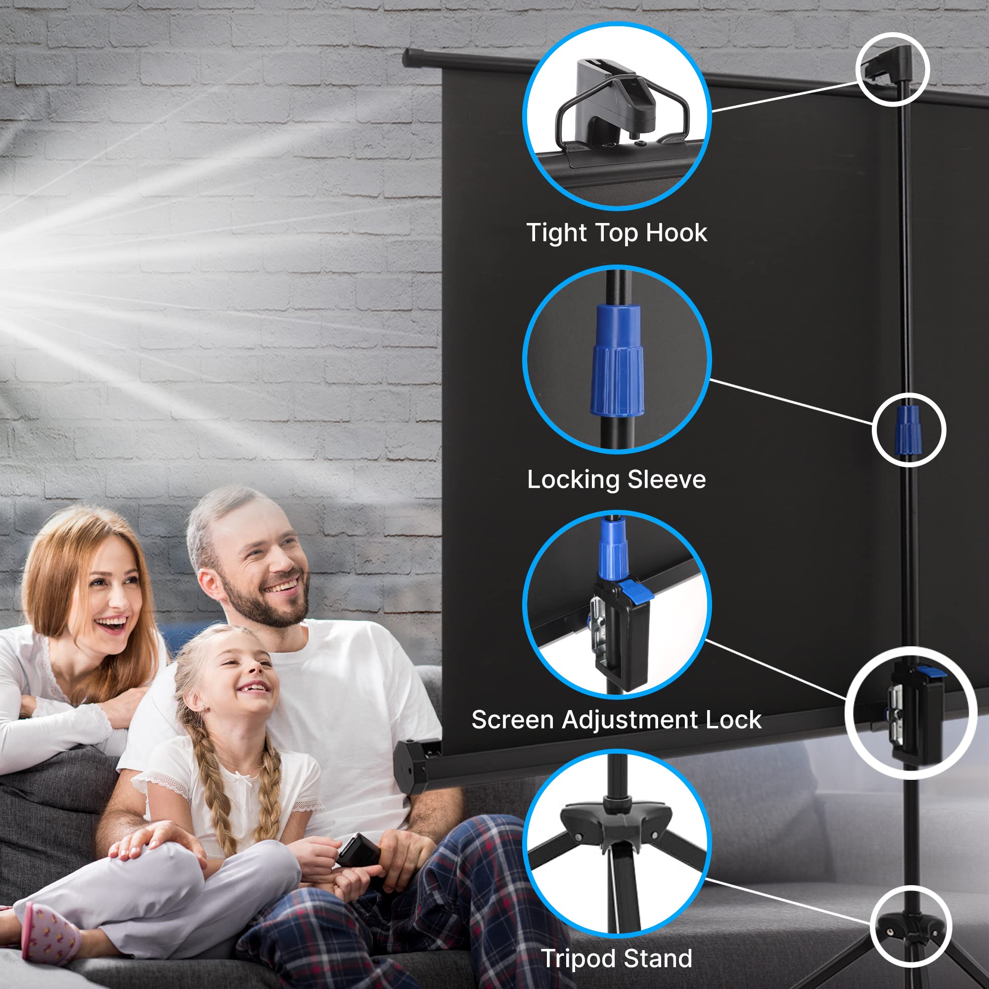 Pyle 100-Inch Portable Projector Screen with Stand - Foldable Floor Standing Matte White Screen for Indoor & Outdoor Presentations, Includes Tripod for Quick Assembly - Perfect for Home Theater, Office Meetings, and Backyard Movie Nights