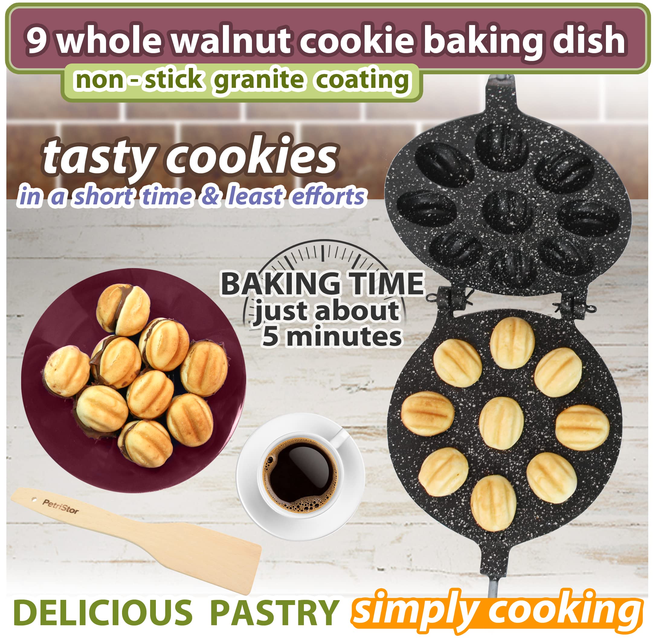 Non-Stick Granite Walnut Cookie Mold Maker - Oreshki Mold for Baking Nut Cookies - Perfect for Russian Tea Cakes, Holiday Treats & Homemade Desserts