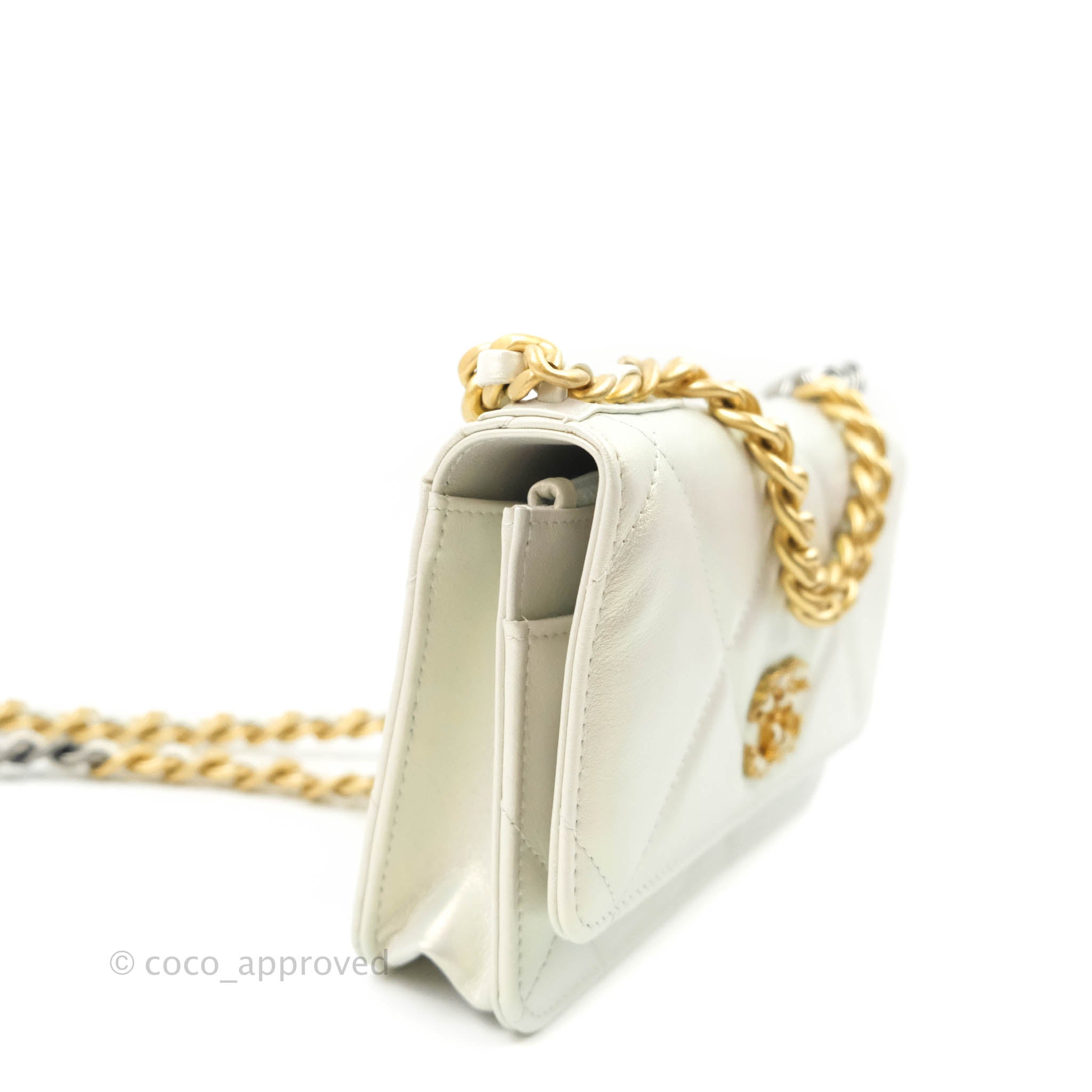 Chanel 19 Quilted Wallet on Chain WOC in Iridescent White with Mixed Hardware - Luxury Crossbody Bag for Women, Perfect for Evening Events & Daily Use