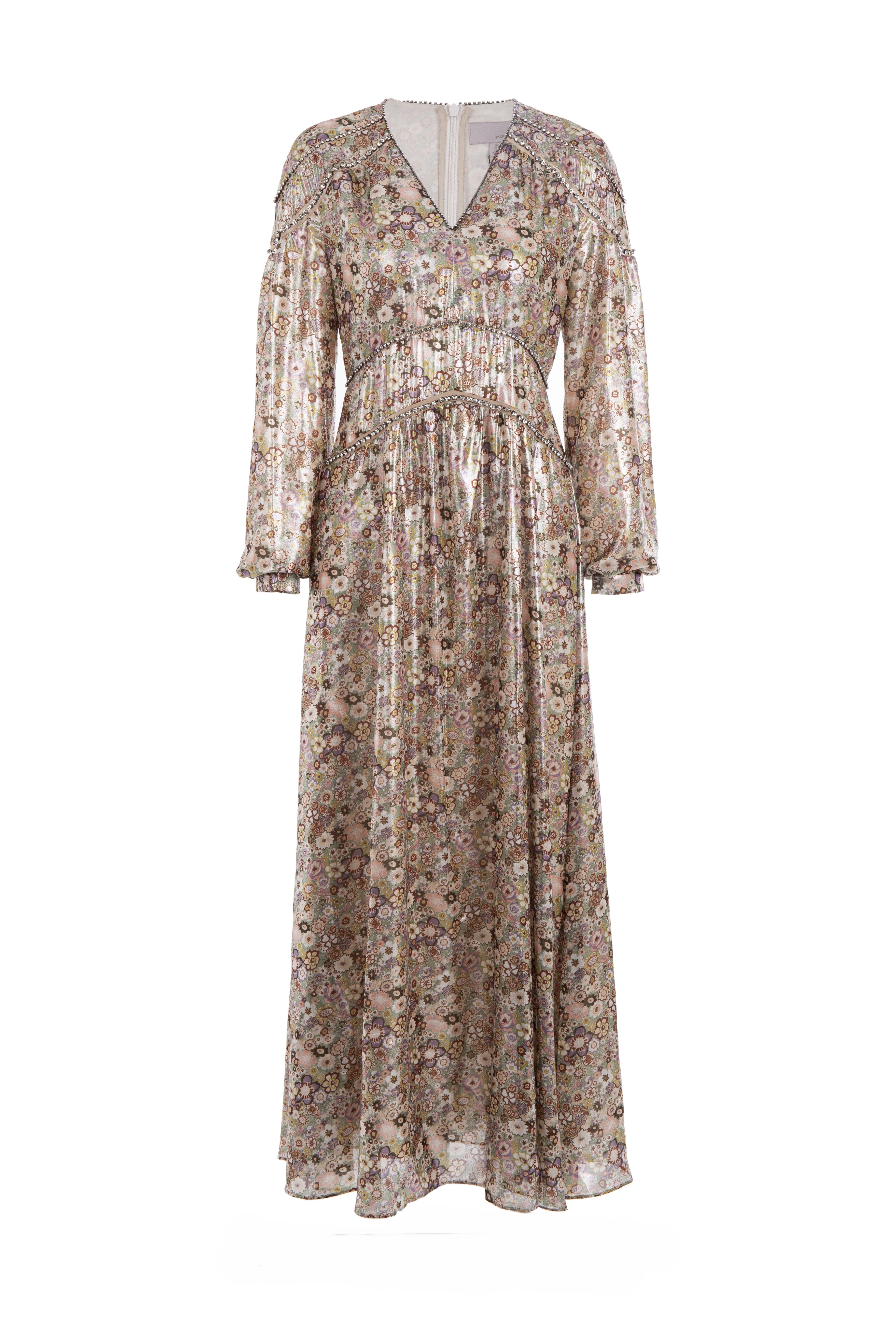 Elegant Printed Diamond V-Neck Long Sleeve Dress for Women - Perfect for Office, Party & Special Occasions