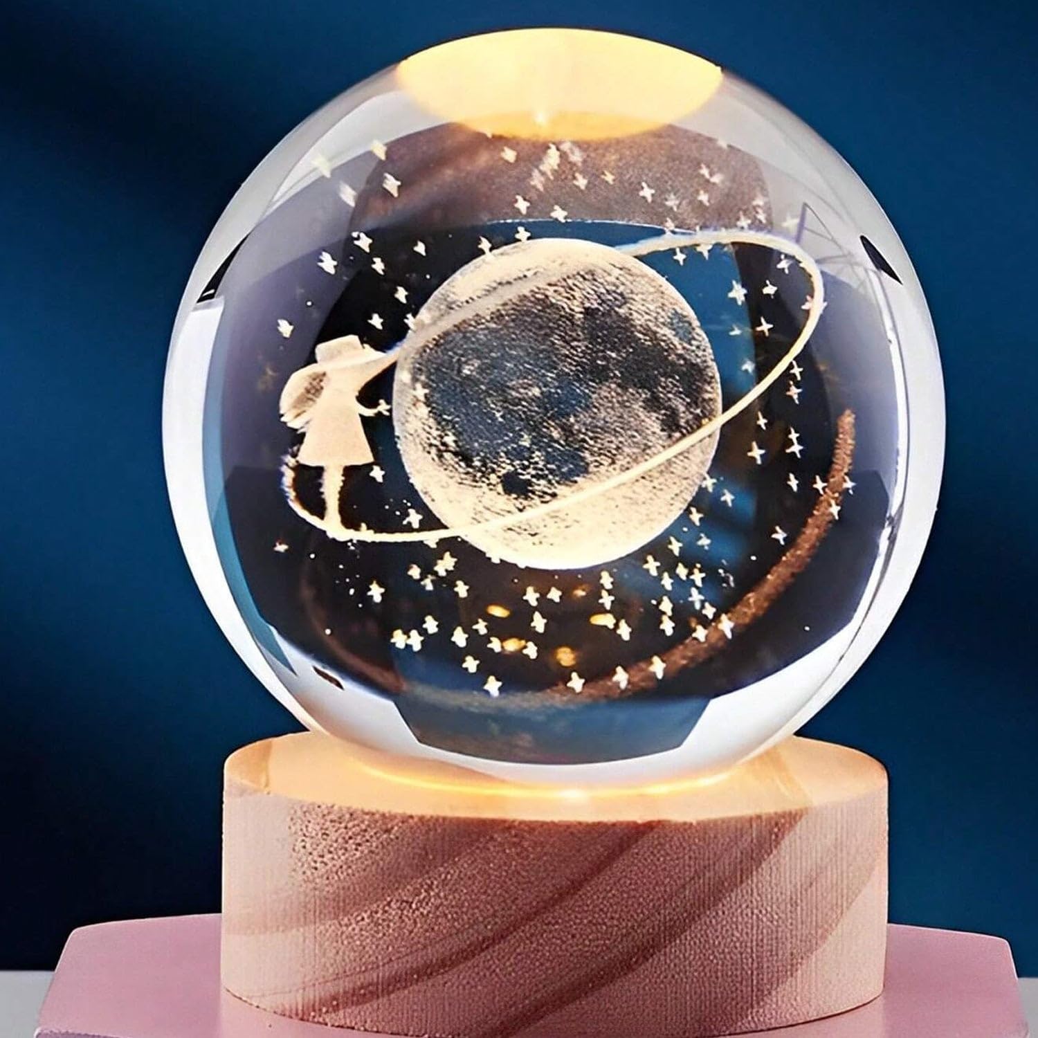 3D Oblivion Crystal Ball Night Light with LED Astronaut & Resin Base - USB-Powered Table Lamp for Bedroom, Home Decor - Perfect Gift for Women, Men, Friends - Creates Soothing Ambiance for Relaxation & Sleep