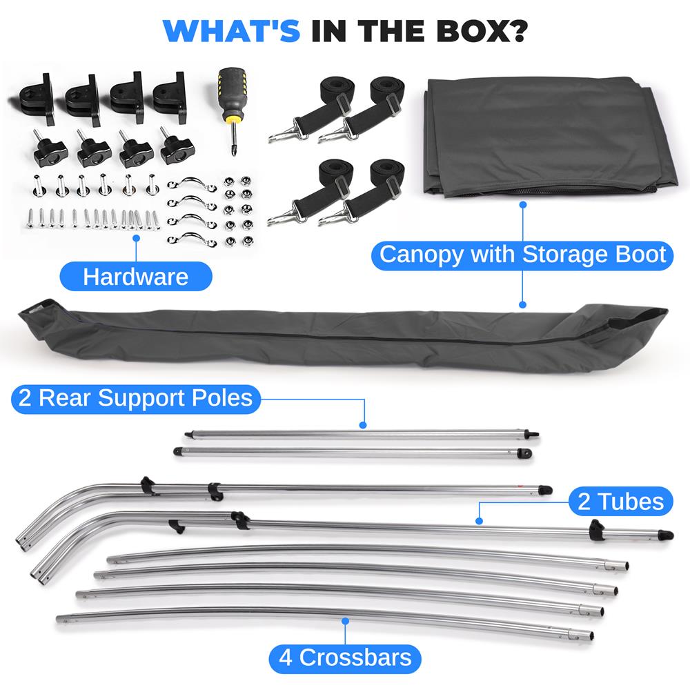 4 Bow Bimini Top for Boats - UV Resistant Waterproof Boat Canopy - Perfect for Pontoon, Fishing & Ski Boats - Enjoy Shade on the Water