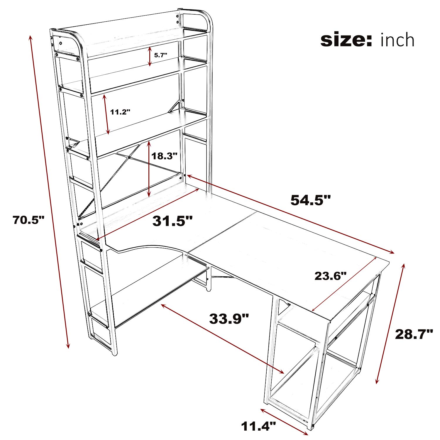 Ergonomic Home Office Computer Desk with 4-Tier Storage Shelves - Black Study Workstation for Writing, PC & Laptop - Perfect for Small Spaces, Dorm Rooms & Remote Work Setup