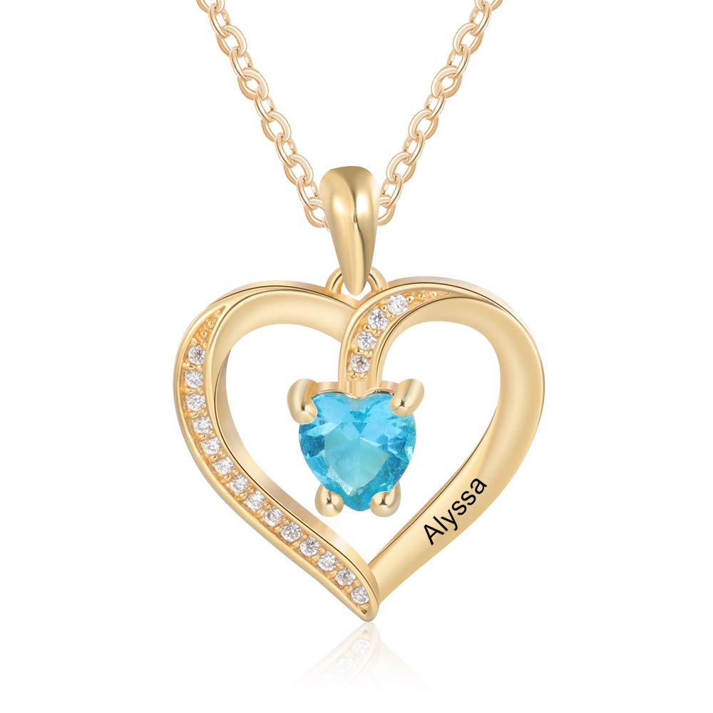Custom Heart Necklace with Birthstone & Name Engraving - Personalized Jewelry Gift for Women, Wife, Girlfriend - Mother's Day, Anniversary, Birthday & Valentine's Day Present - Perfect for Romantic Dates, Proposals & Special Occasions - Elegant Everyday Wear & Thoughtful Gift Giving
