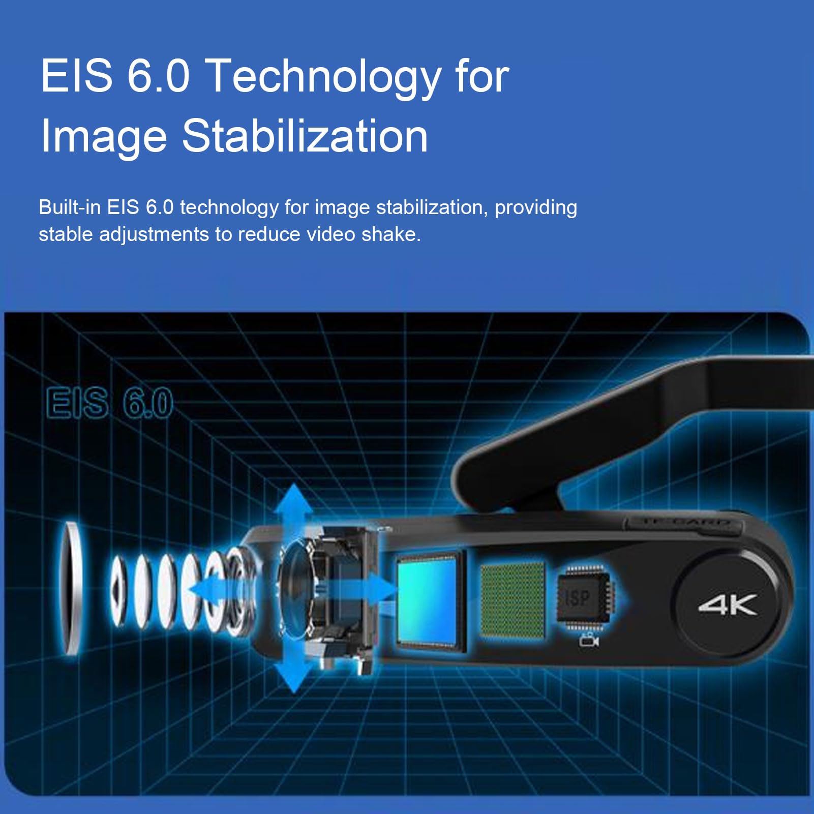 EP6 Plus Hands Free 4K Camera with Anti-Shake & Adjustable Head Mount - 130° Wide Angle Lens, 1000mAh Battery - Wearable Vlog Camera for Action Sports, Travel Vlogging & Outdoor Adventures