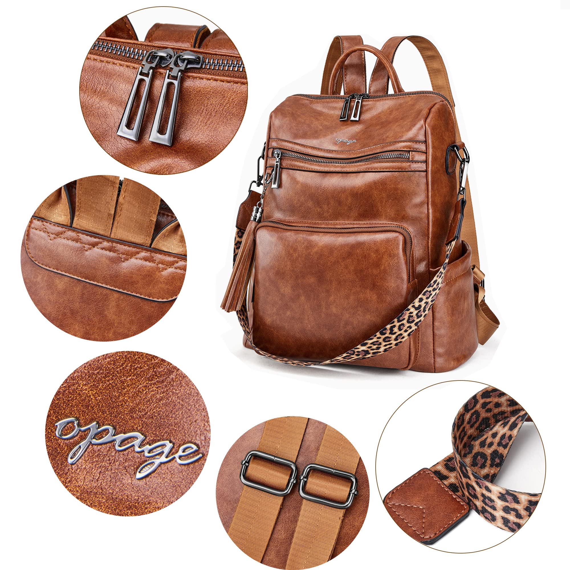 OPAGE Women's Leather Backpack Purse - Fashion Tassel Shoulder Bag for Travel & Work