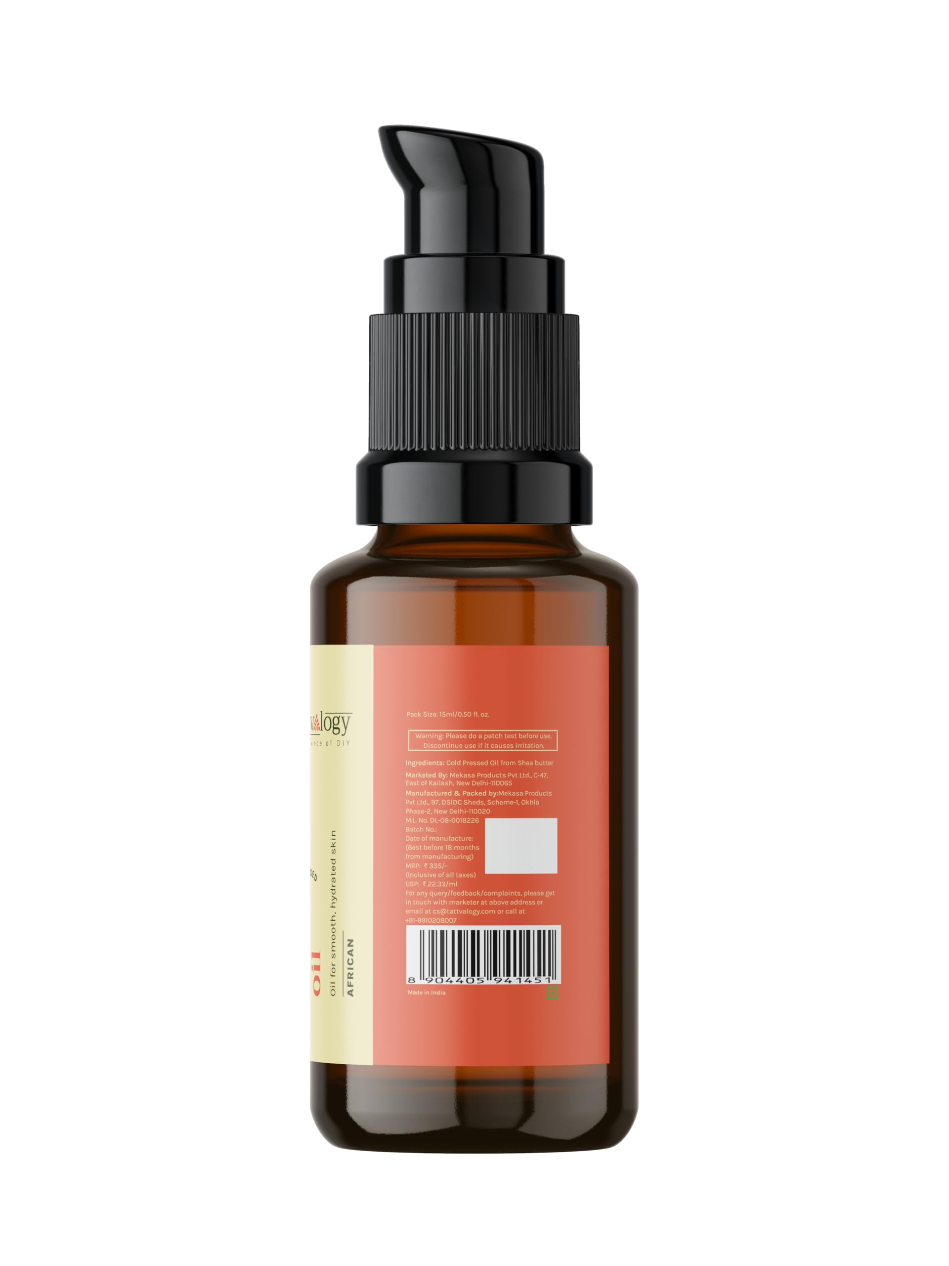 Tattvalogy Pure African Shea Butter Oil (Karite Oil) - 100% Natural Cold-Pressed from Shea Tree Nuts | Rich in Vitamins A, E & F for Skin & Hair Care | Reduces Hair Fall & Moisturizes Dry Skin | Perfect for DIY Beauty Products, Massage & Aromatherapy | 15ml Glass Bottle | Vegan, Cruelty-Free