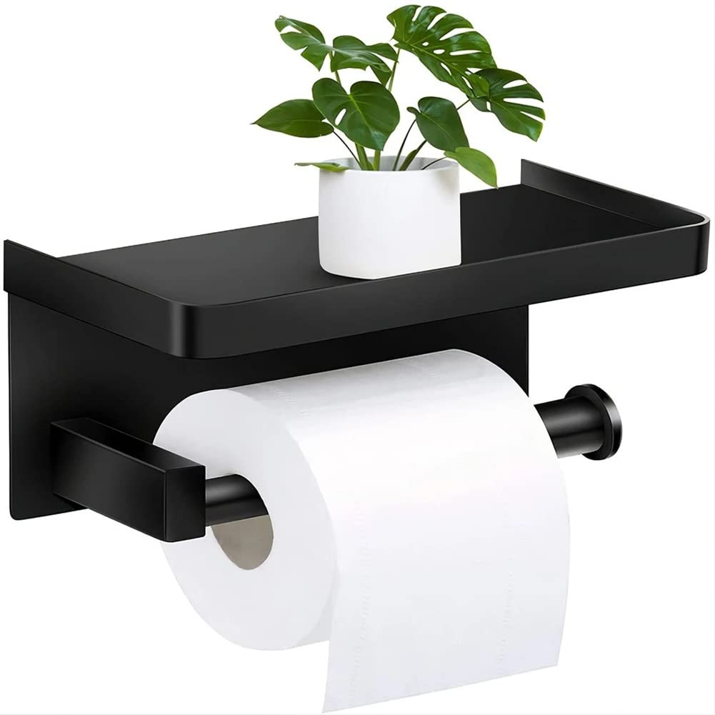 Stainless Steel Toilet Paper Holder - Wall Mount Bathroom Tissue Roll Dispenser with Shelf for Phone & Towel | Durable WC Accessory for Home, Office, Hotel Restroom Organization