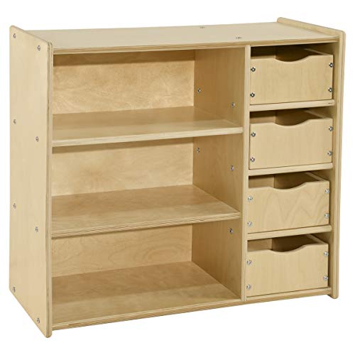 Contender Kids Bookshelf & Toy Storage - 3-Tier Wooden Bookcase with Drawers, Natural Finish Kids Room Organizer for Books, Toys & Decor | Perfect for Nursery, Playroom & Bedroom Organization
