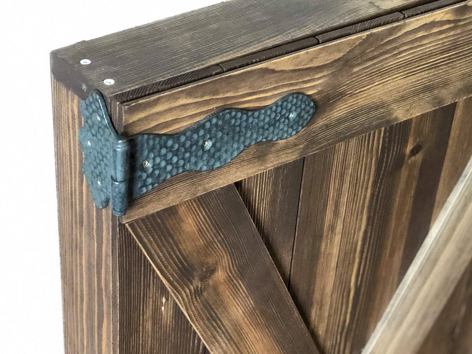 Large Solid Wood Barn Door Jewelry Cabinet - Wall Mounted Earring Organizer & Necklace Display - Distressed Chocolate Finish Armoire for Bracelets, Rings & Accessories - Perfect for Bedroom, Closet or Gift