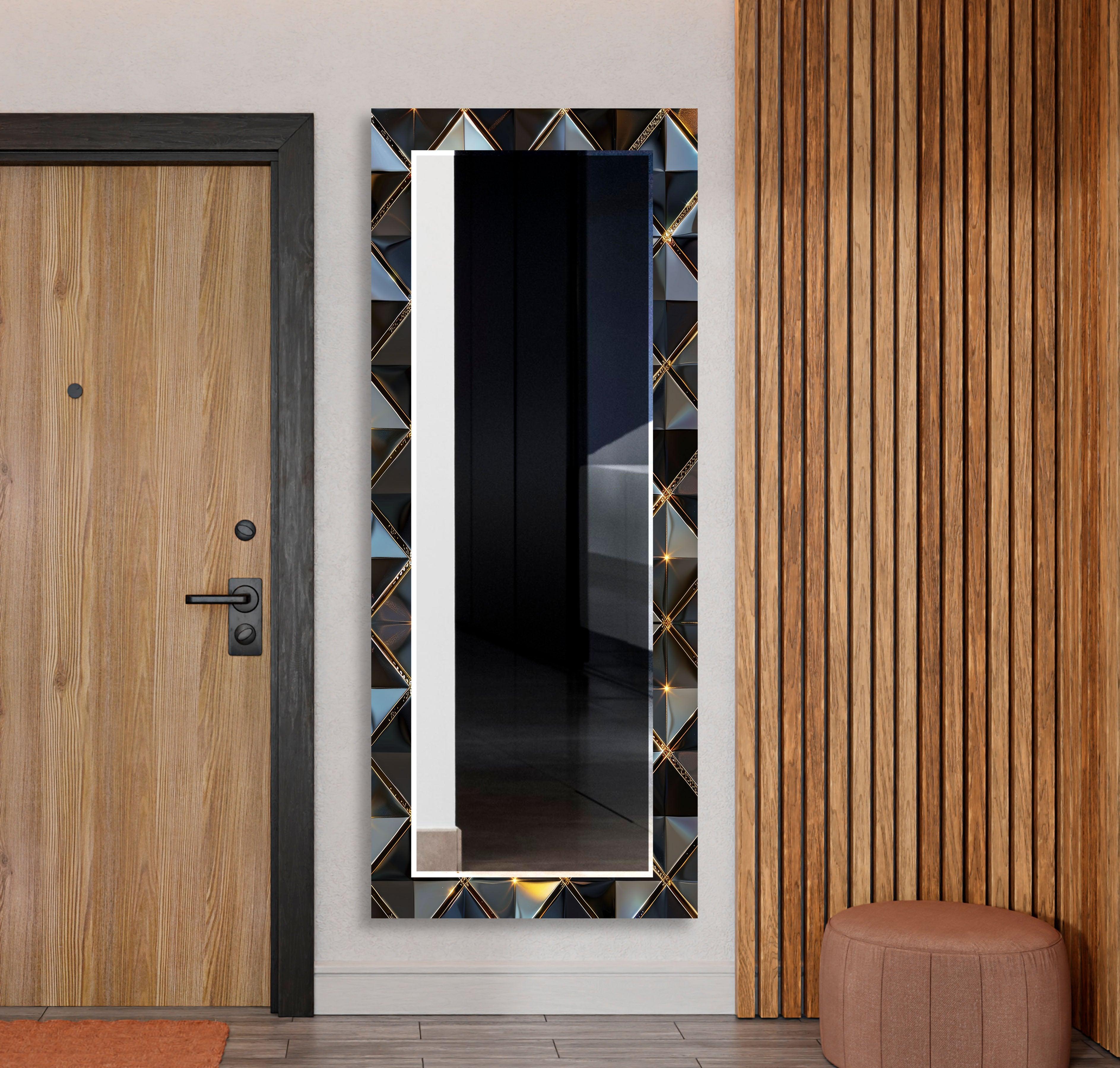 Modern Black Geometric Wall Mirror - Stylish Home Decor for Living Room, Bedroom & Entryway - Perfect for Selfies & Interior Design