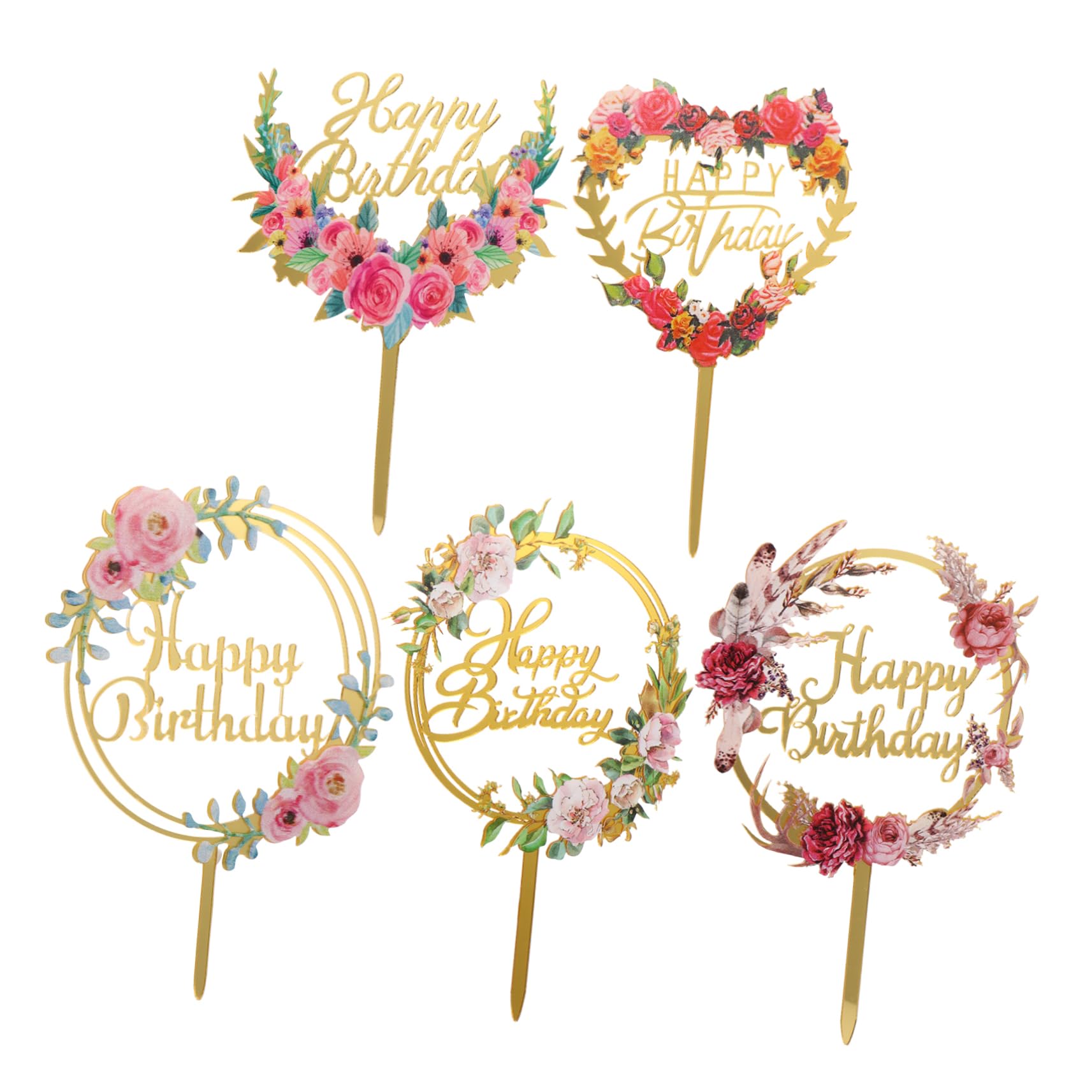 Abaodam 5-Piece Acrylic Cake Topper Set - Birthday Flower Cake Decorations for Wedding, Party & Dessert | Perfect for Birthday Cakes, Wedding Cakes & Special Occasions