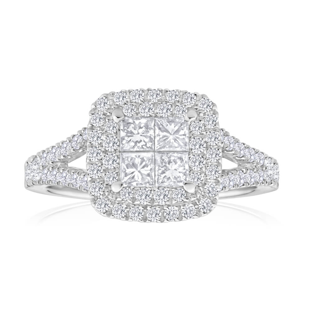 9ct White Gold Diamond Ring Set with 68 Brilliant Cut Diamonds - Elegant Wedding & Engagement Jewelry for Women