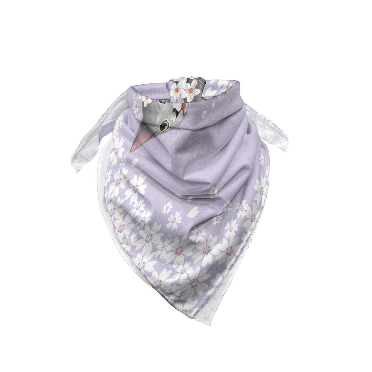 Ambesonne Cat Bandana - Cherry Blossom Floral Print Pet Bandana for Kittens & Cats, Adjustable Neck Scarf for Grooming, Photos & Daily Wear