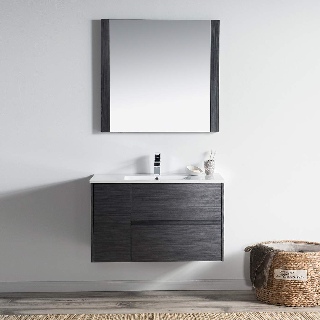 36 Inch Floating Bathroom Vanity with Sink - Wall Mounted All Wood Vanity Cabinet in Silver Grey (016 36 16 C) - Perfect for Small Bathrooms, Powder Rooms & Modern Home Decor