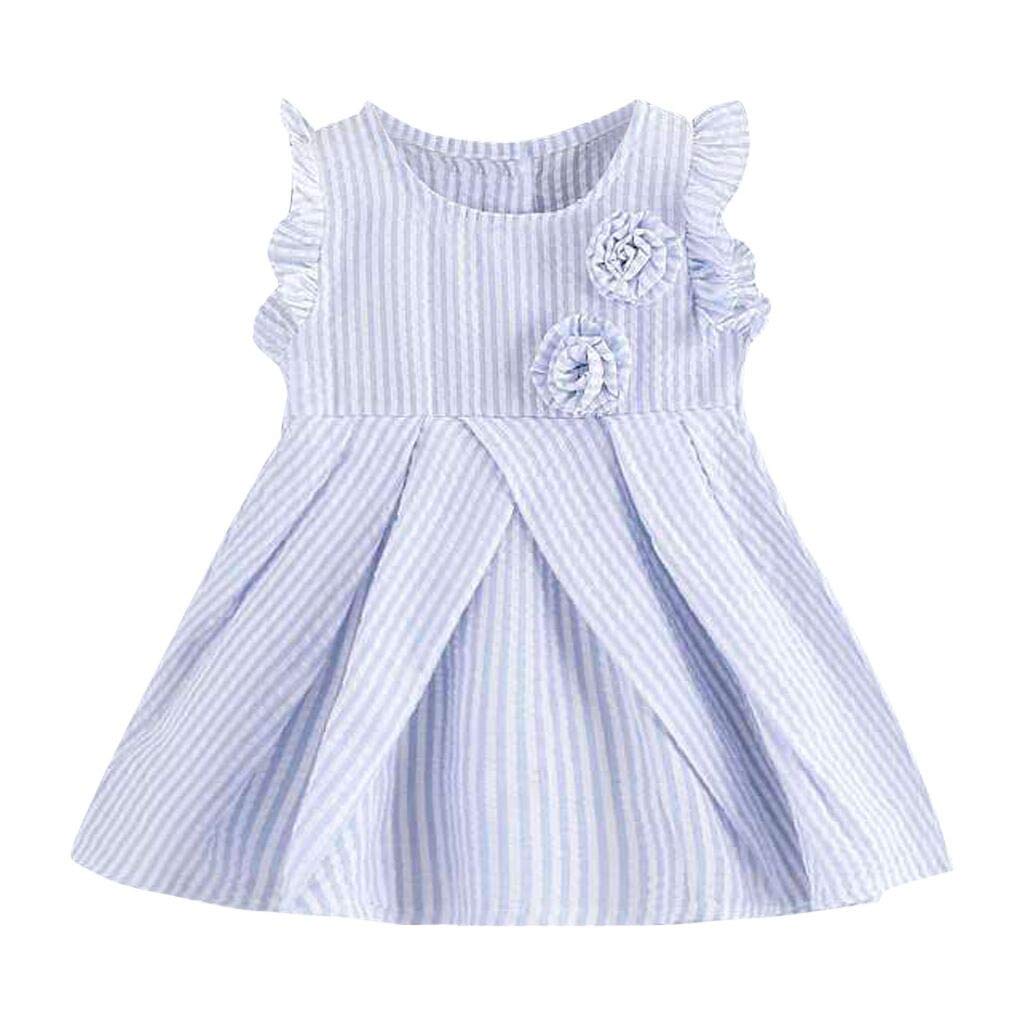Toddler Beach Sundress for Baby Girls - Striped Ruffled Flower Print Summer Dress | Perfect for Beach Outings, Pool Parties & Summer Vacations