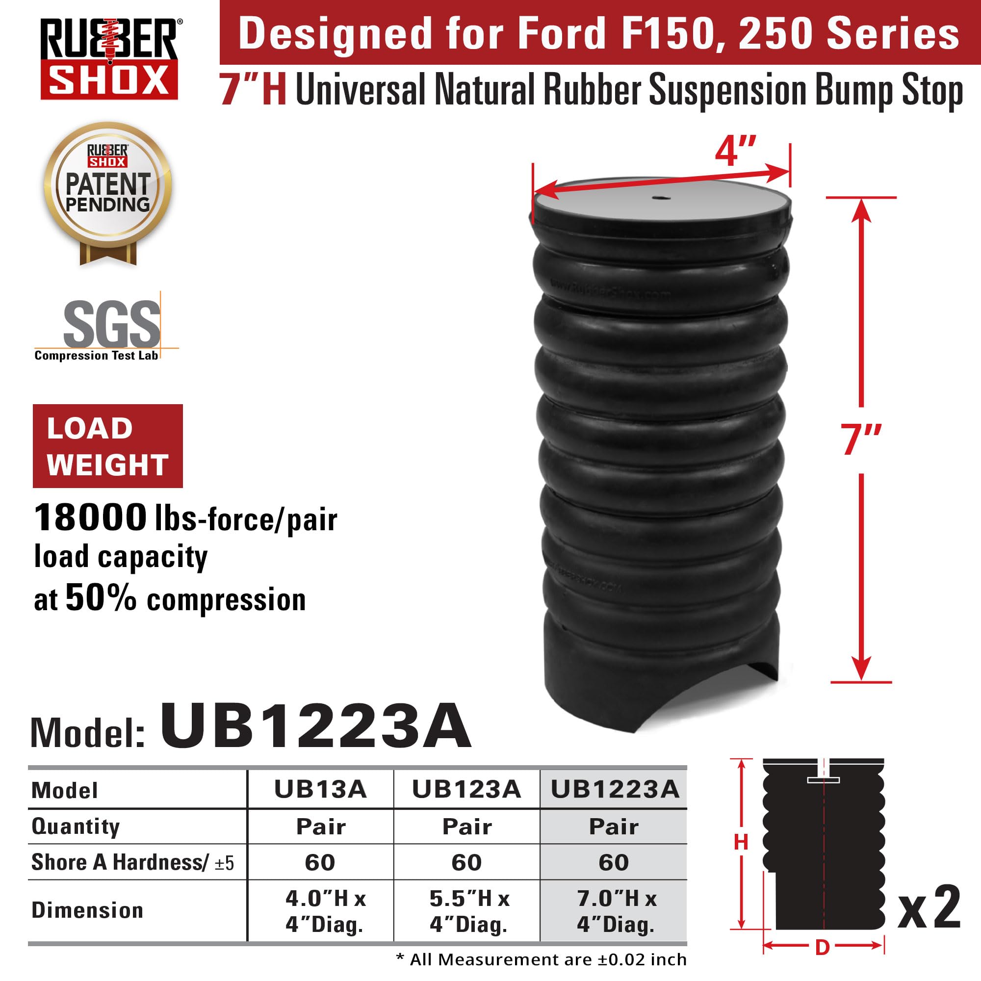 Rubbershox Modular Natural Rubber Front & Rear Bump Stops for Ford F150 F250 Trucks | Heavy Duty Suspension Upgrade Kit | 9000 lbs Load Capacity at 50% Compression (7