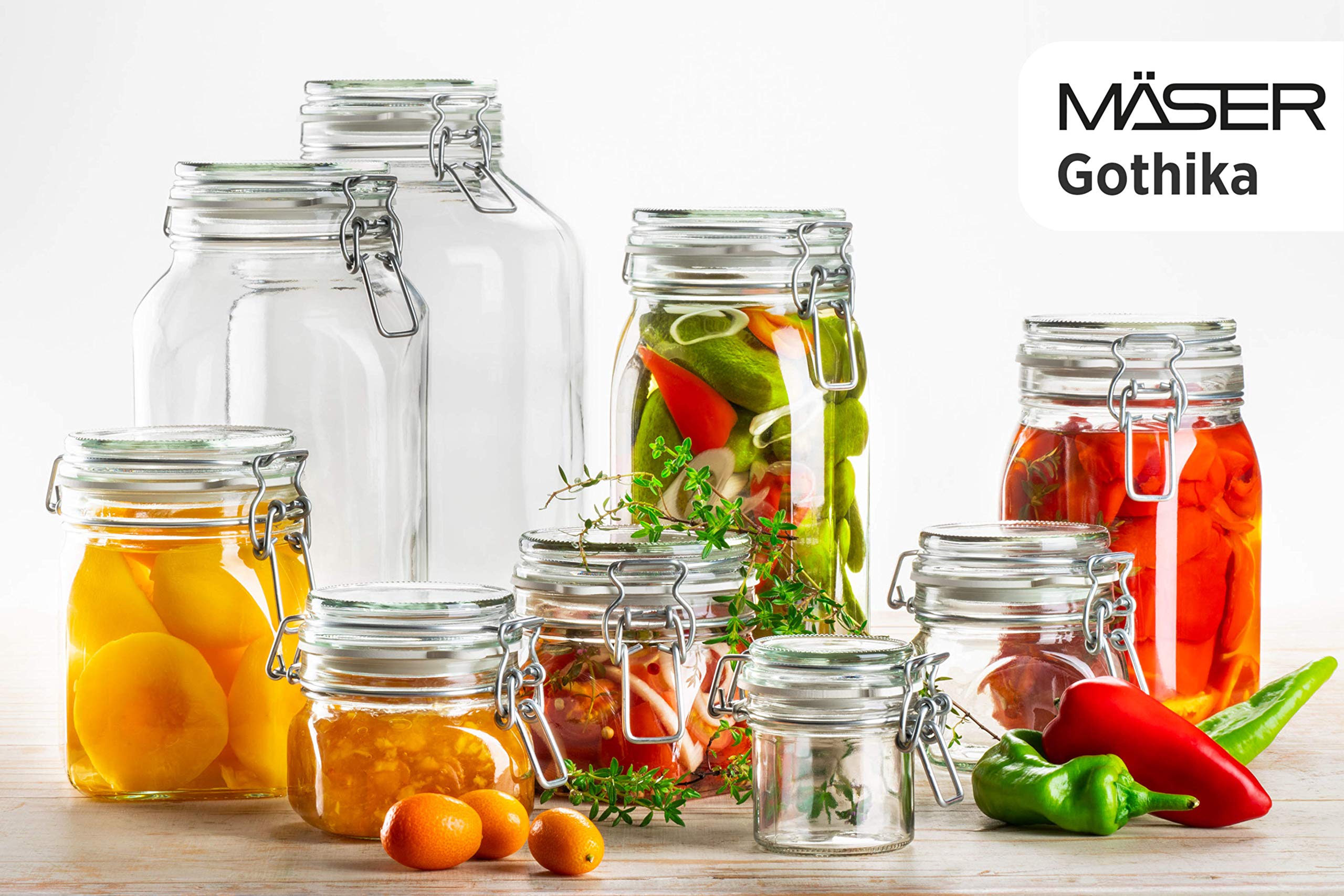 Gothika Series 6-Pack 2.5L Medium Swing Top Storage Jars with Gherkin Clip - Airtight Glass Containers for Pickles, Fermented Foods, Dry Goods & Pantry Organization - Perfect for Home Canning, Meal Prep & Kitchen Storage