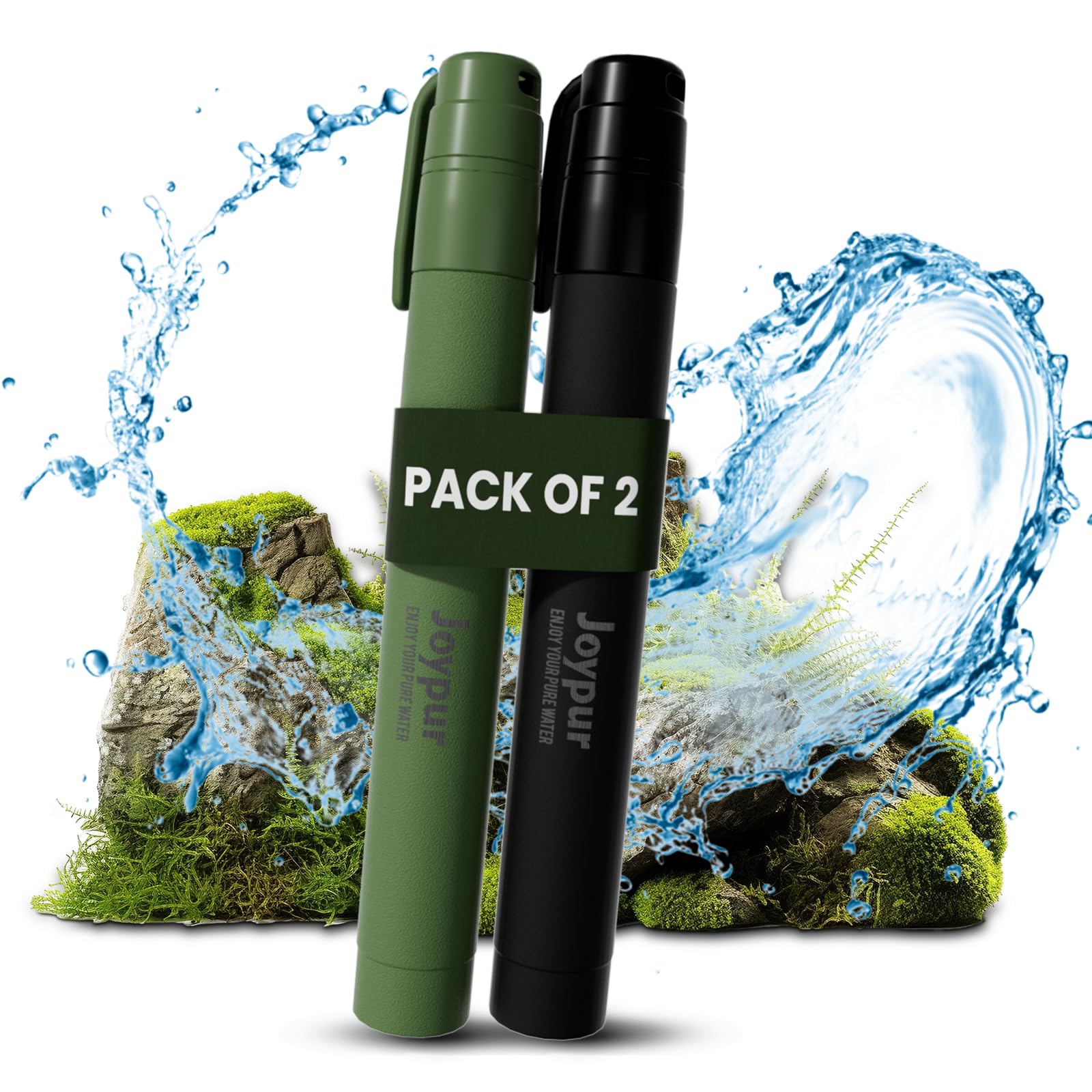 Portable Water Purification Straws for Camping, Hiking, Travel & Emergency - 2 Pack (Green + Black) | Essential Outdoor Gear for Clean Drinking Water on Adventures