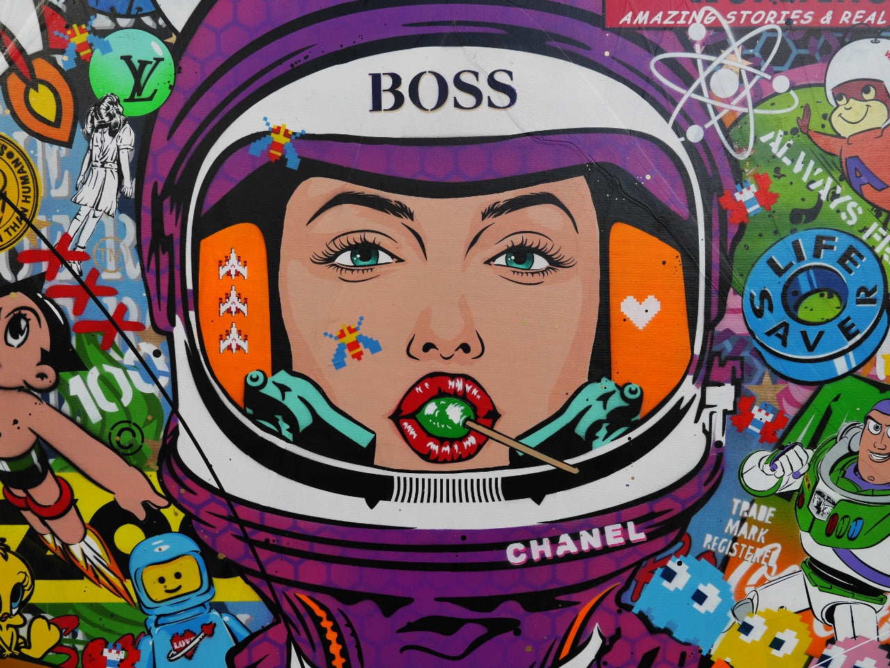 120cm x 150cm Textured Urban Pop Art Painting - Lollipops and Cadets Modern Wall Decor for Living Room, Bedroom & Office | Vibrant Contemporary Artwork for Home & Commercial Spaces