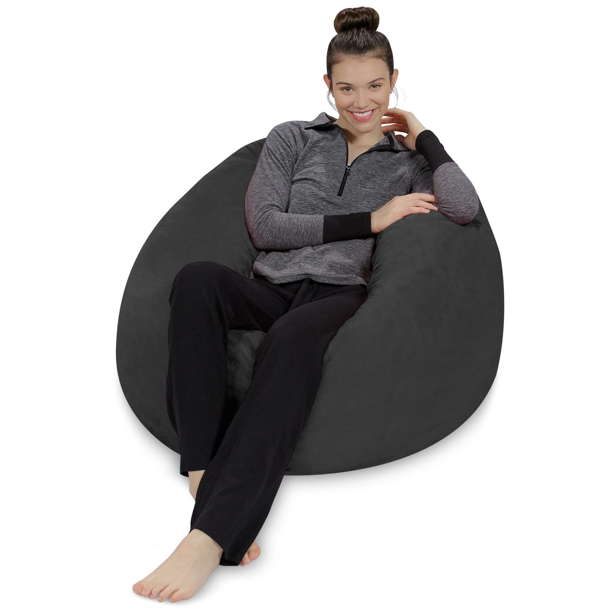 3' Memory Foam Sofa Sack Bean Bag Chair - Soft Microfiber Cover in Microsuede Gray | Comfortable Medium Size for Living Room, Bedroom & Game Room | Perfect for Relaxing, Gaming & Lounging