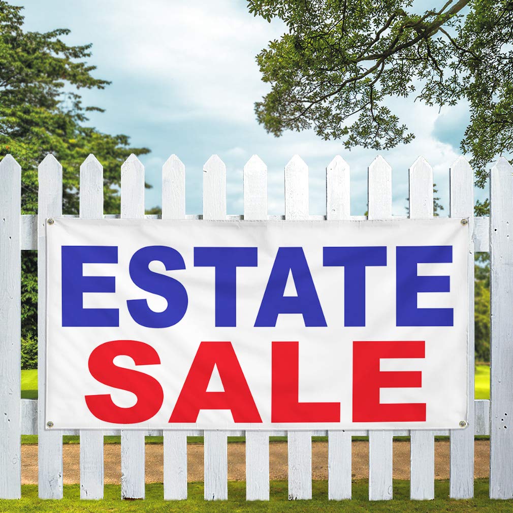 Vinyl Banner - 48x96 Inches, Multiple Sizes Available - Weatherproof Outdoor Business Sign for Estate Sales, Yard & Industrial Use - Heavy Duty with 8 Grommets (Blue/Red) - Perfect for Advertising, Events & Construction Sites