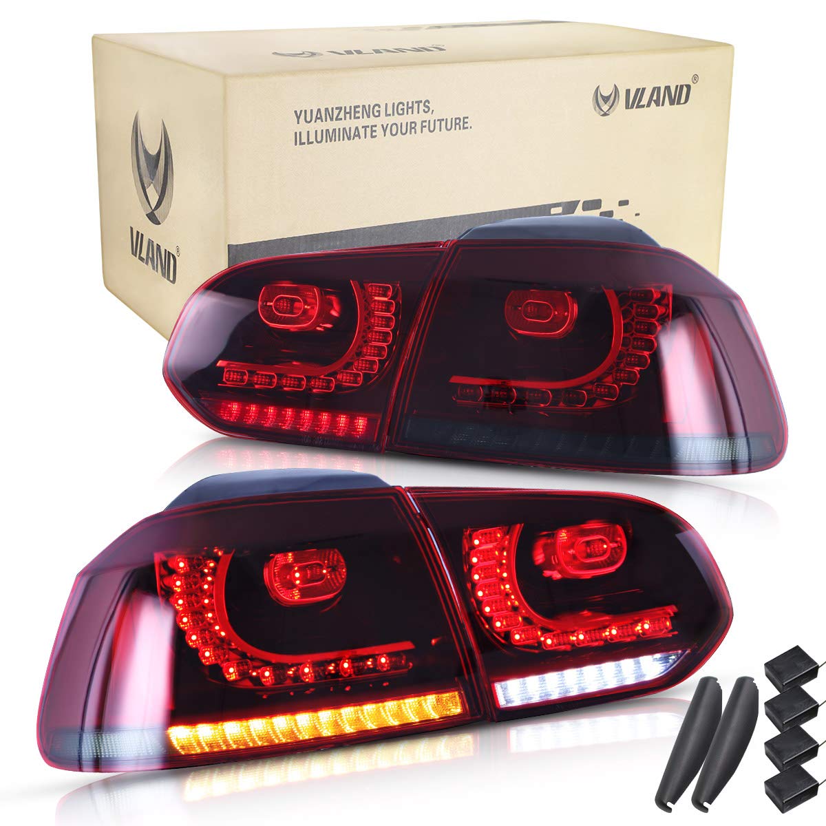 VLAND LED Tail Lights for 2010-2014 VW Golf 6 MK6 GTI & 2012-2013 Golf R - Red & Smoked Lens LED Rear Lamps with Sequential Turn Signals (Excludes Convertible Models) - Perfect for Car Upgrades & Night Driving Safety