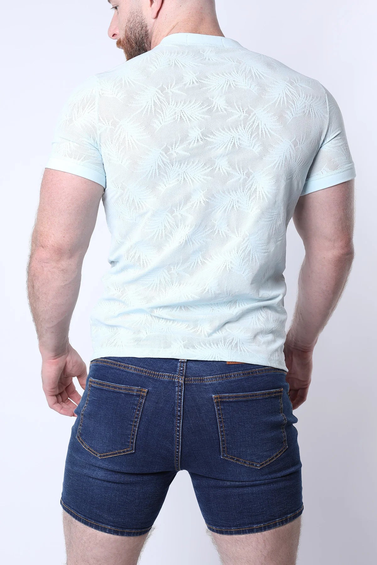 Timoteo Amalfi Light Blue Mesh T-Shirt for Men - Breathable Summer Casual Tee for Beach, Gym & Outdoor Activities