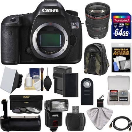 Canon EOS 5DS R 50.6MP Full Frame Digital SLR Camera with EF 24-105mm f/4L IS II USM Lens Kit - Includes 64GB SD Card, Extra Battery, Charger, Camera Backpack, Grip & Speedlite Flash - Perfect for Professional Photography, Travel & Portrait Shooting