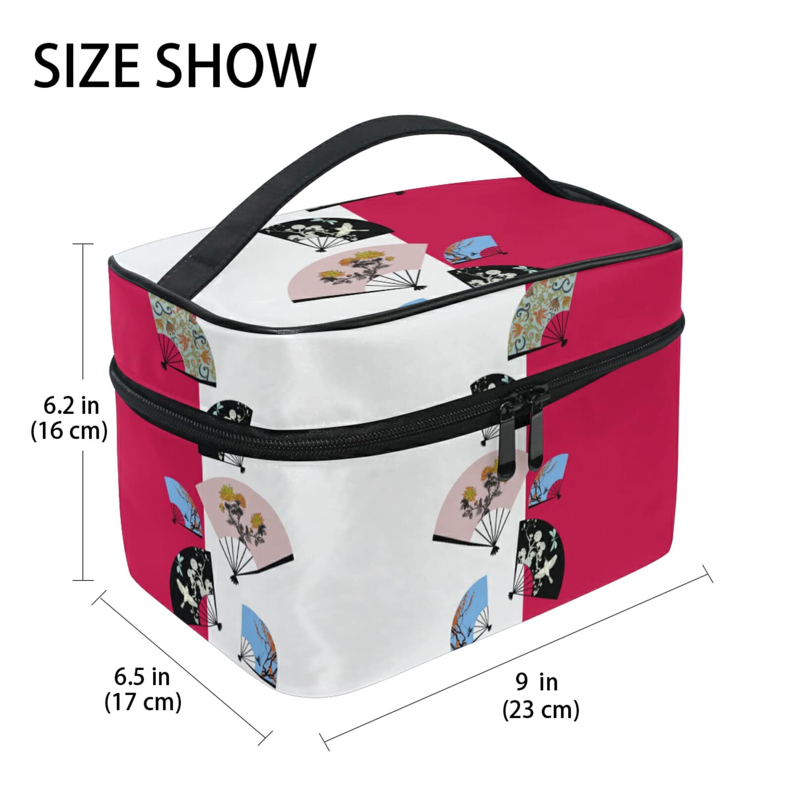 Japanese Red White Umbrella Print Cosmetic Bag - Waterproof Makeup Organizer with Zipper for Women & Girls - Perfect for Travel, Gym, and Daily Essentials Storage